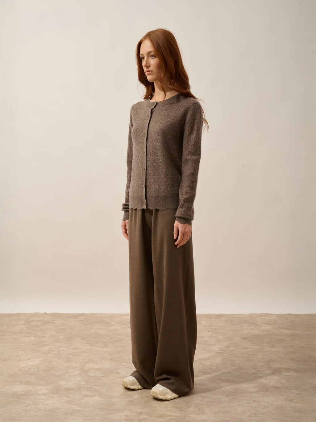 CIMBA strickjacke rundhalsausschnitt taupe meliert