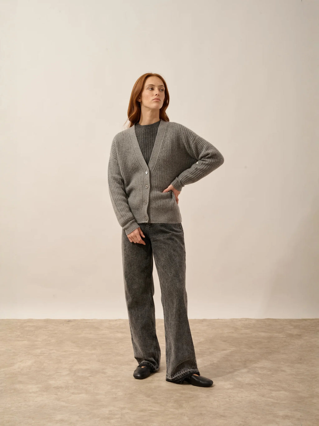 CLARA cardigan col V 6 fils flanelle chiné