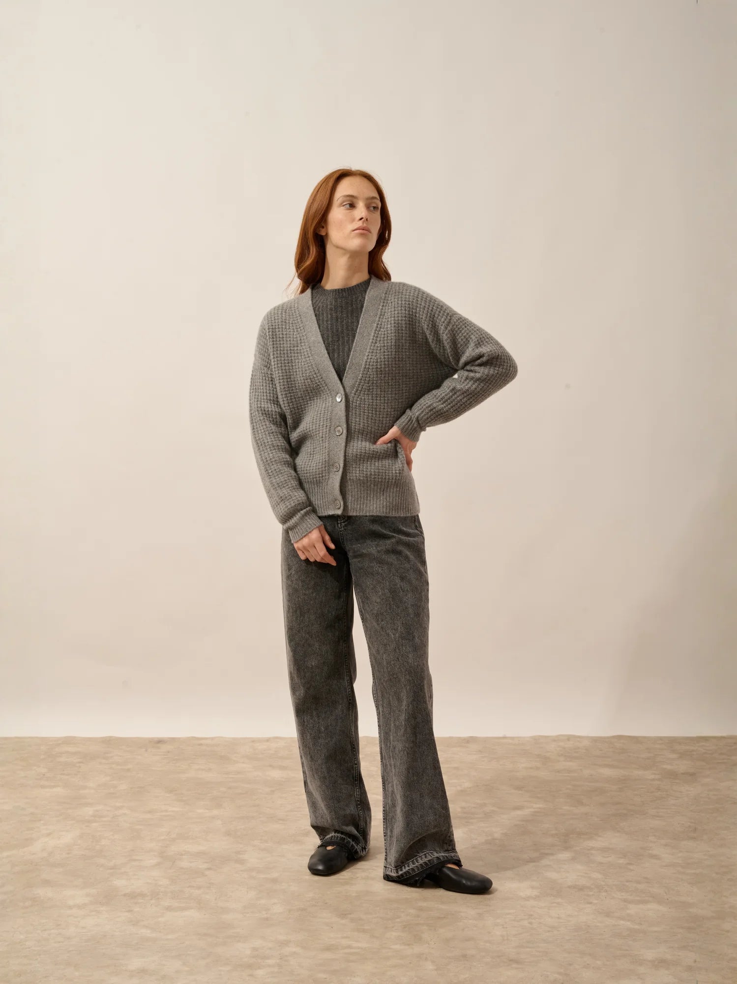 CLARA cardigan col V 6 fils flanelle chiné
