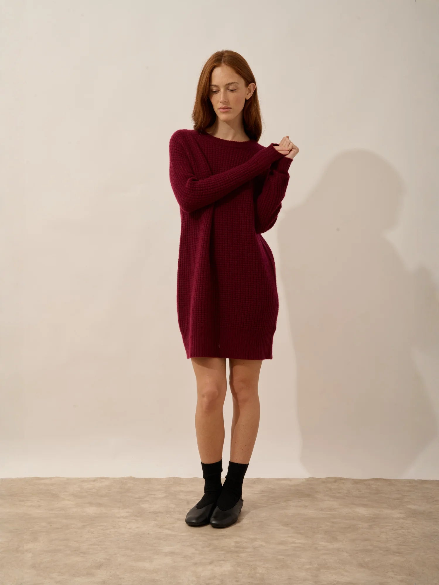 ELENA robe col rond 6 fils bordeaux