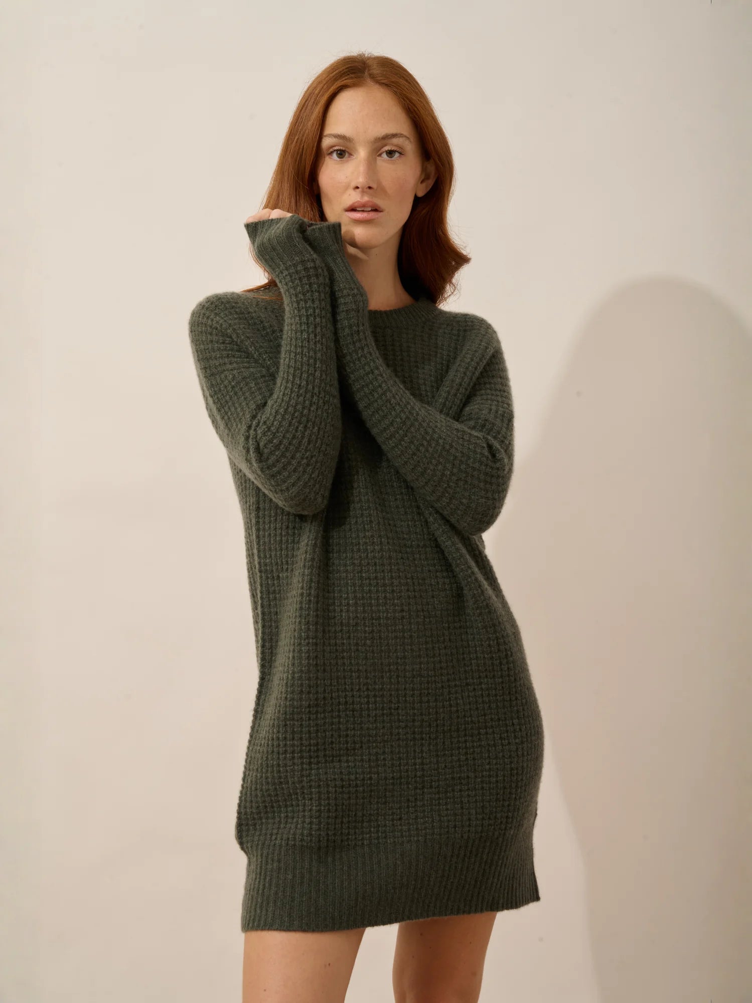 ELENA kleid rundhalsausschnitt 6-fädig khaki meliert