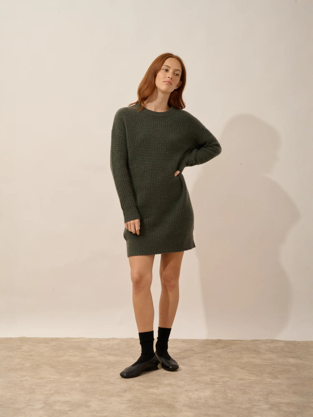 ELENA kleid rundhalsausschnitt 6-fädig khaki meliert