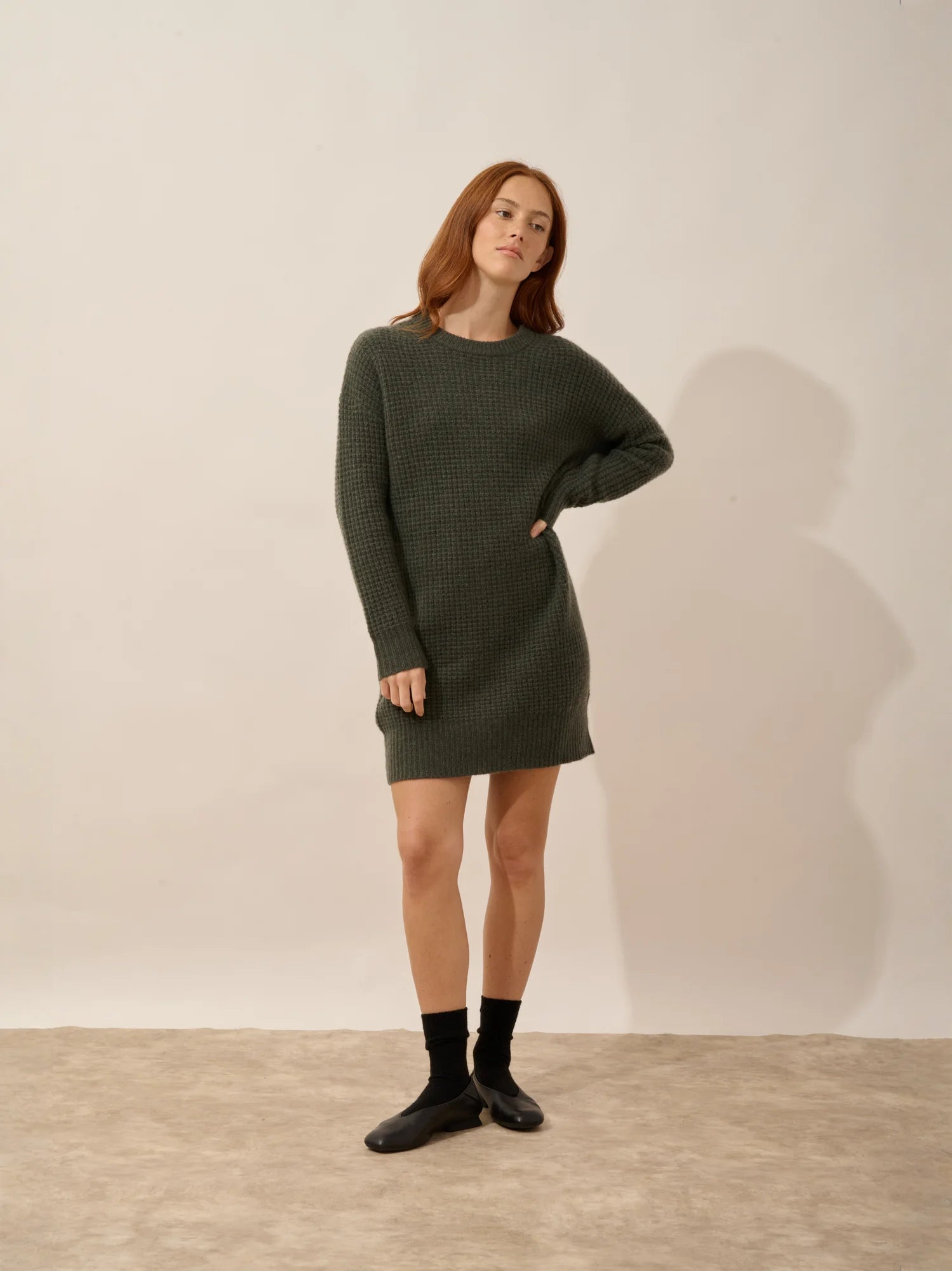 ELENA kleid rundhalsausschnitt 6-fädig khaki meliert