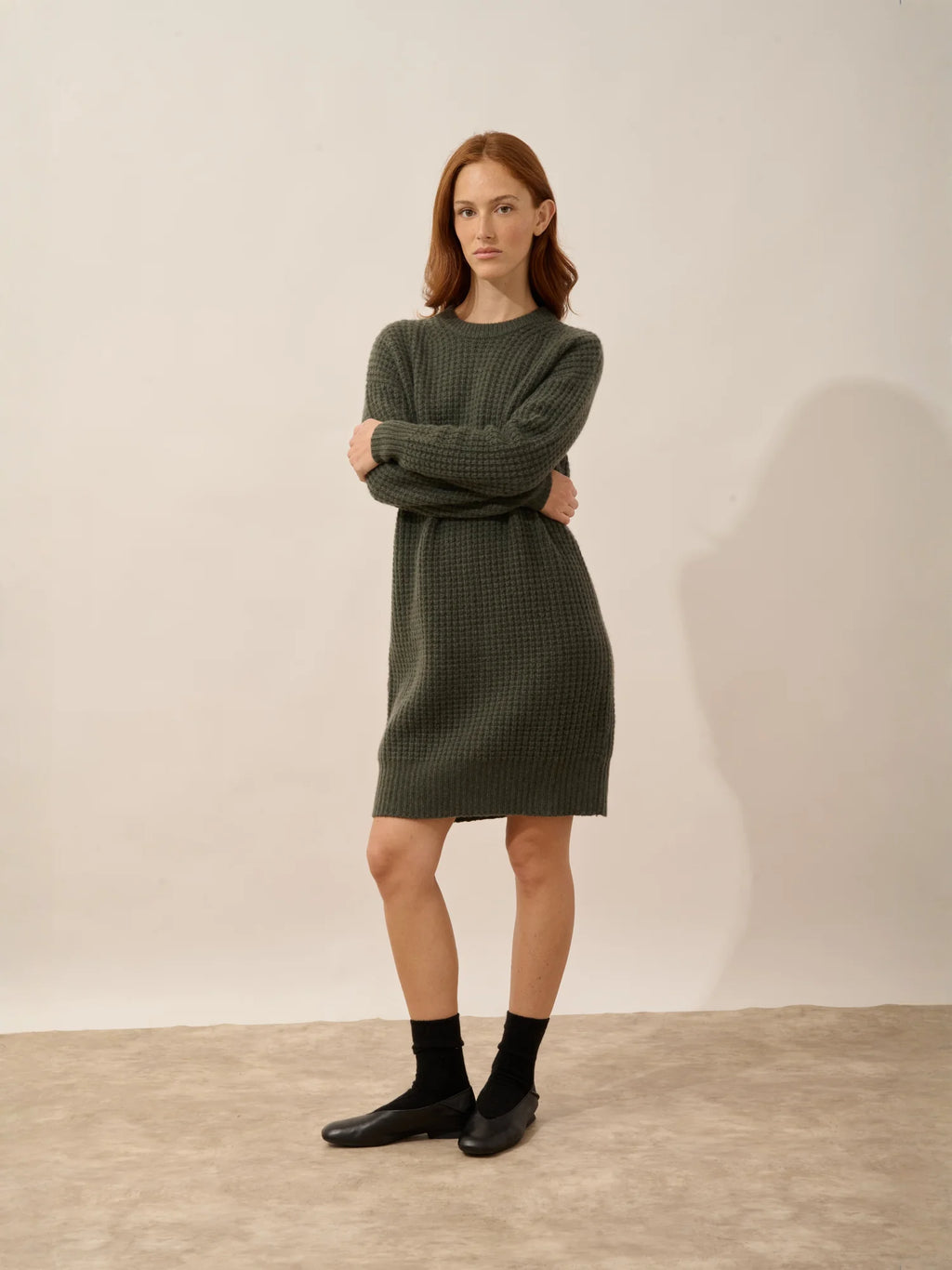 CHEWA kleid rundhalsausschnitt 8-fädig khaki meliert