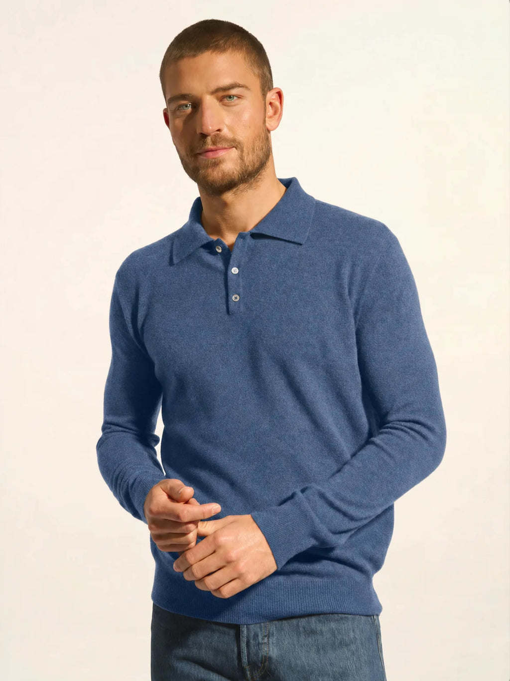 DOUGLAS polo manches longues bleu denim