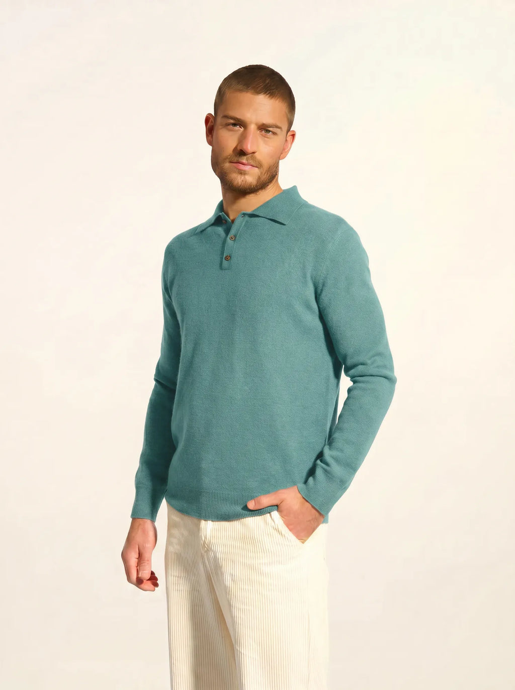 DOUGLAS poloshirt langarm grün meliert