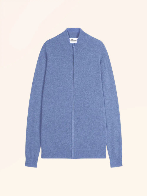 ALAN Cardigan con Zip Collo Alto Azzurro Cielo Mélange