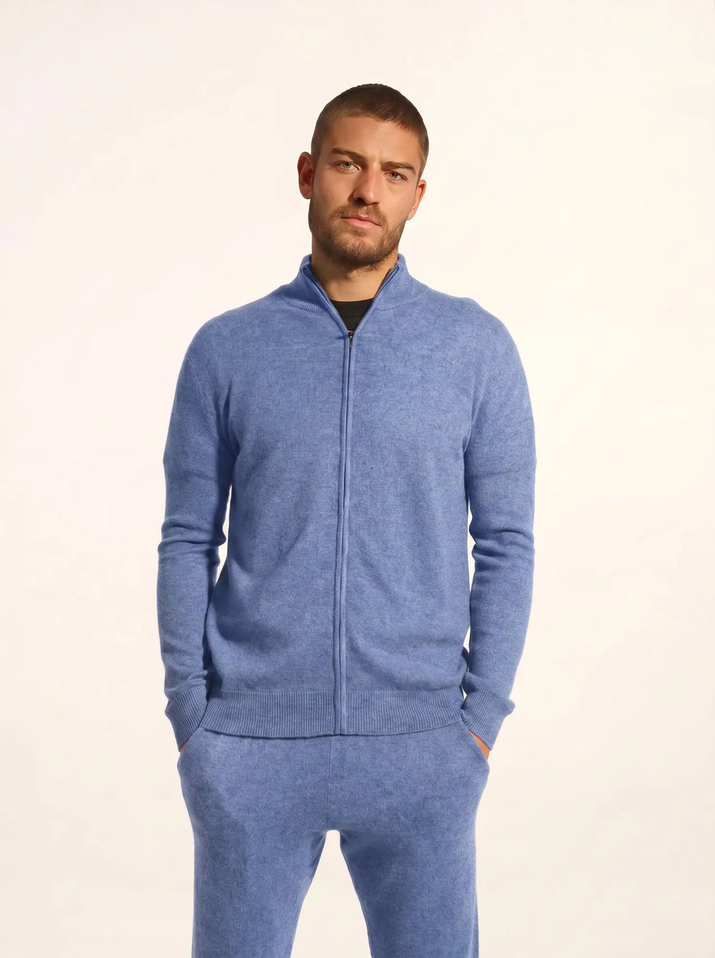 ALAN Gilet Zippé Col Montant Ciel Chiné
