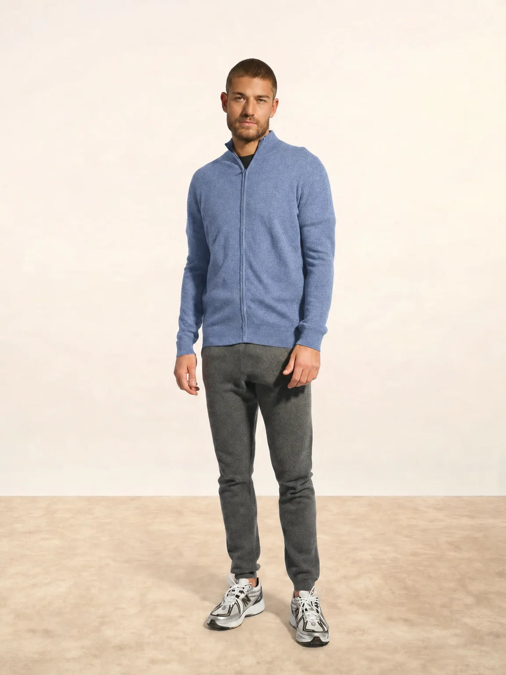 ALAN Gilet Zippé Col Montant Ciel Chiné
