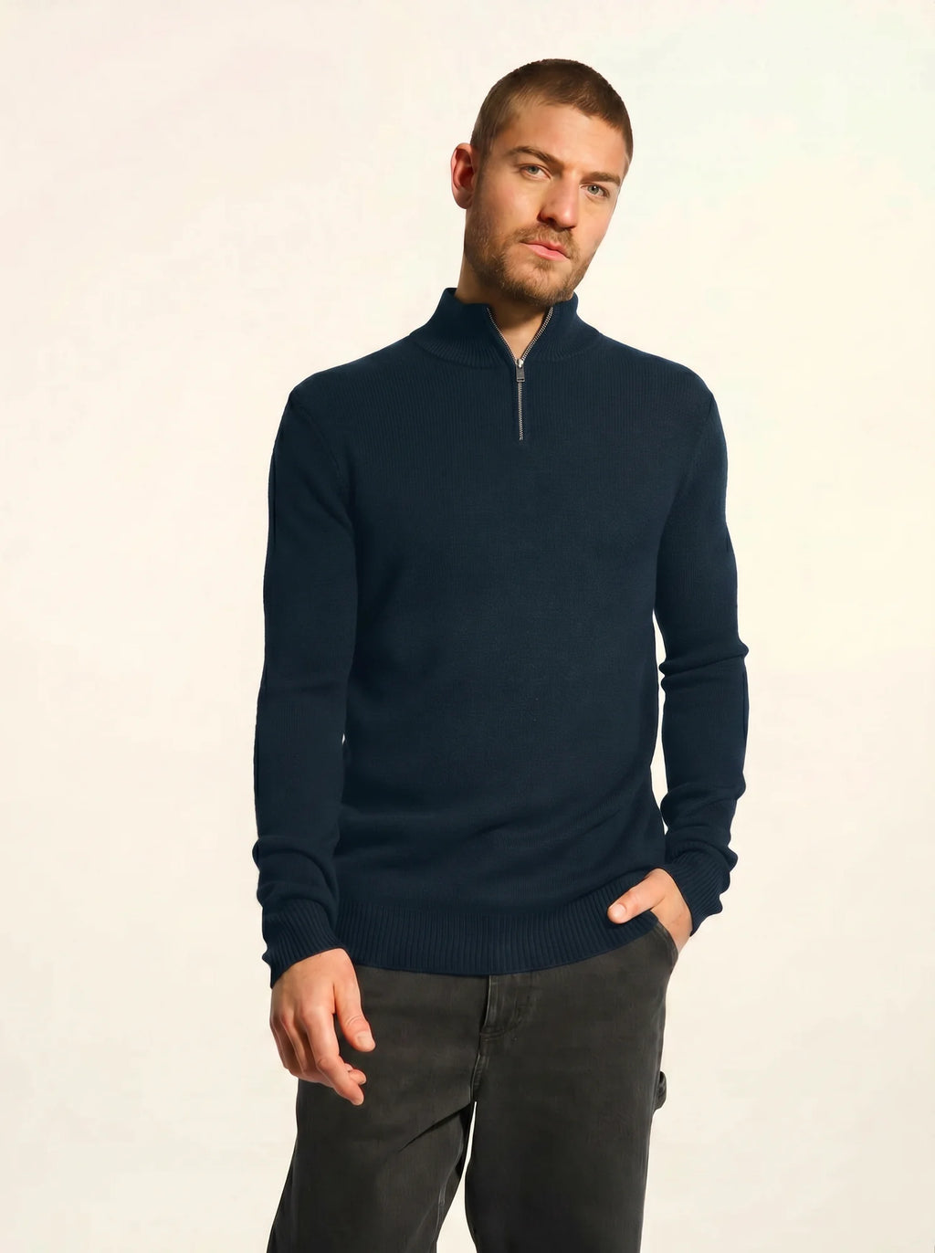 LEONIE Sweater Trucker Neck 4 Ply Petrol Blue