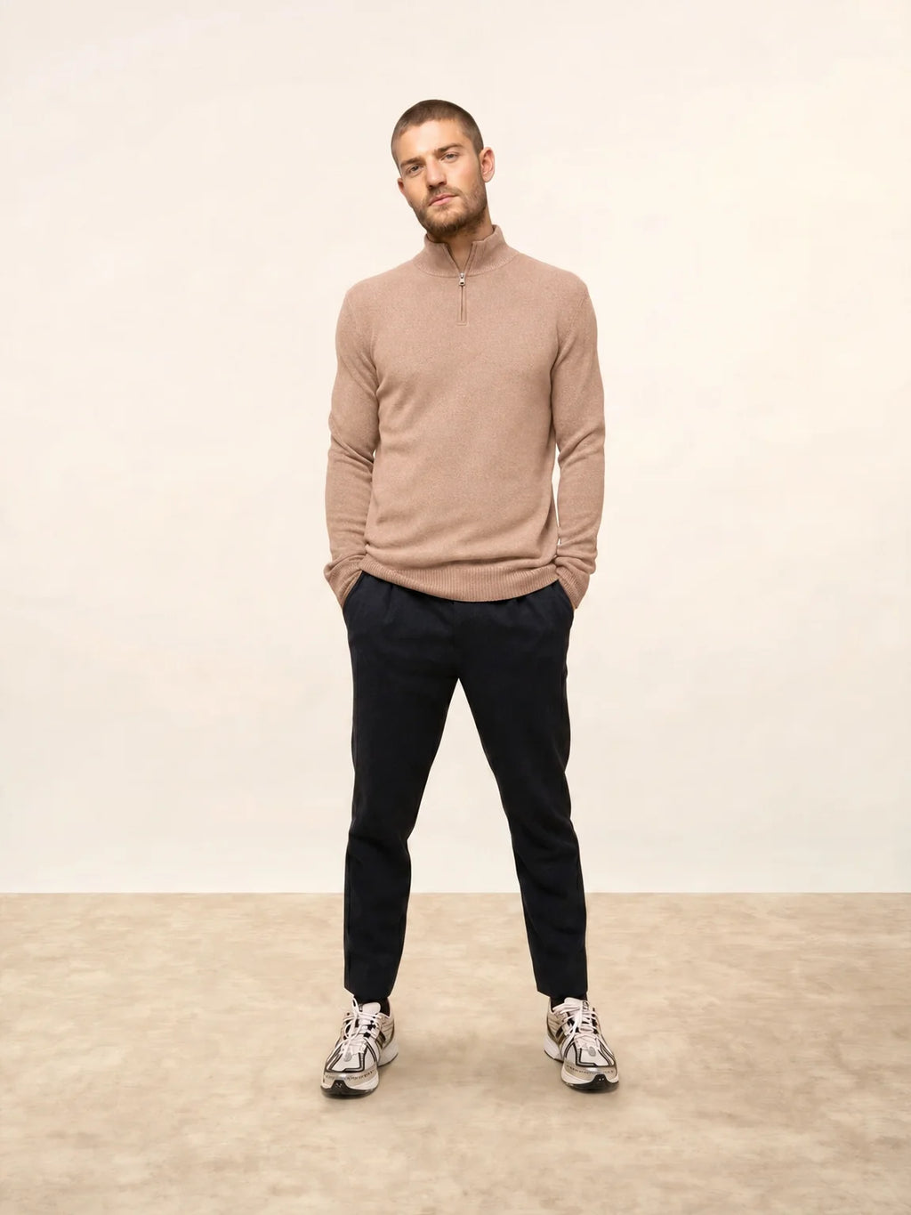 LEONIE Sweater Trucker Neck 4 Ply Heather Camel