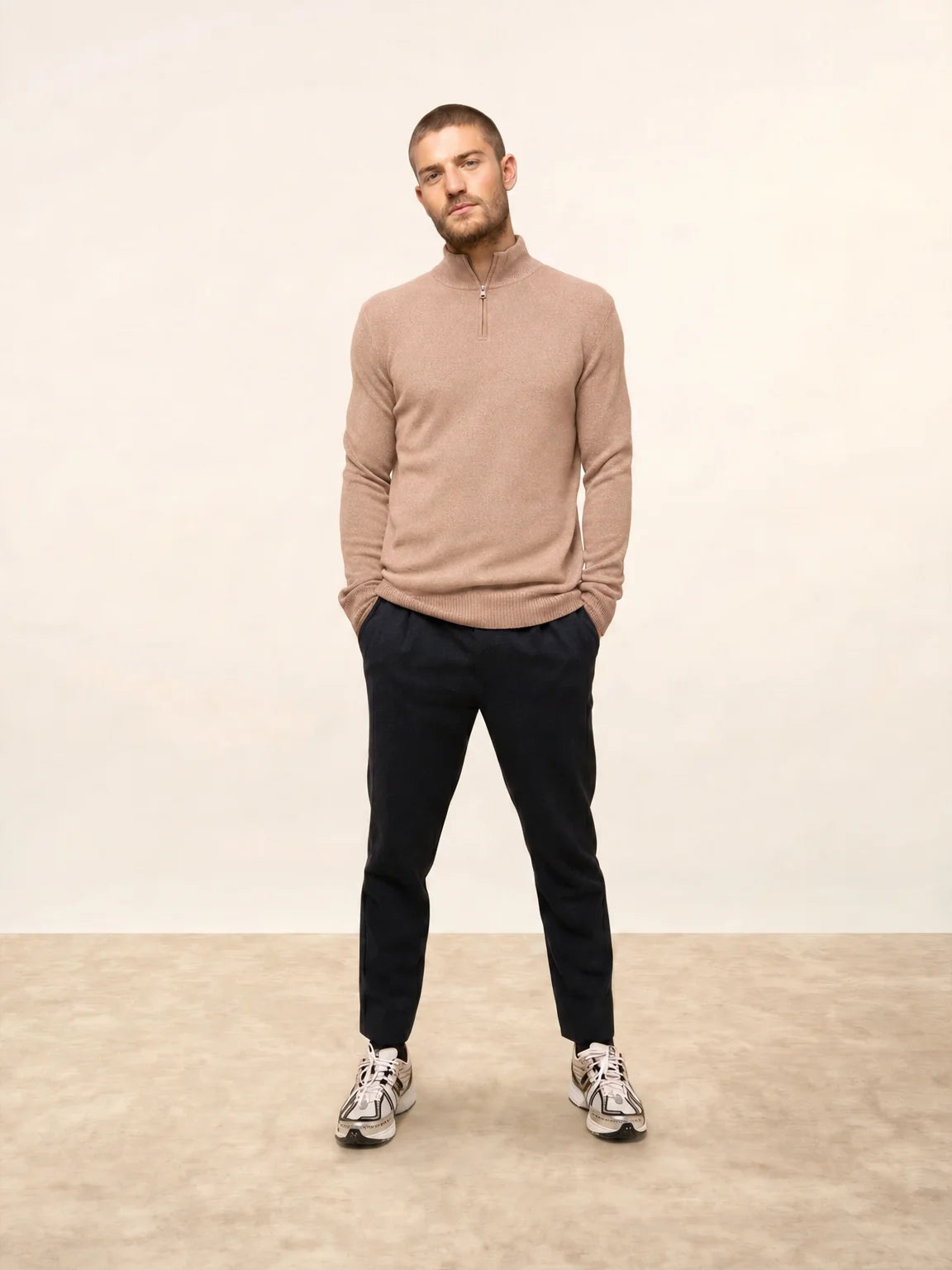 LEONIE Sweater Trucker Neck 4 Ply Heather Camel