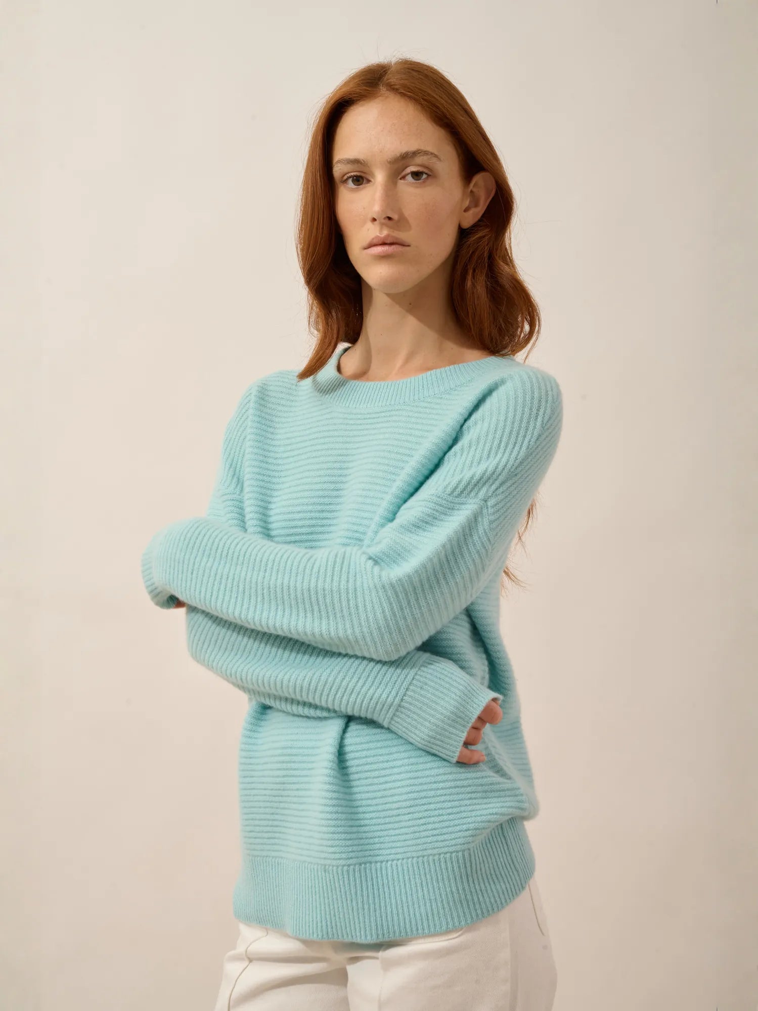 LOUNA pullover rundhalsausschnitt 4-fädig aqua