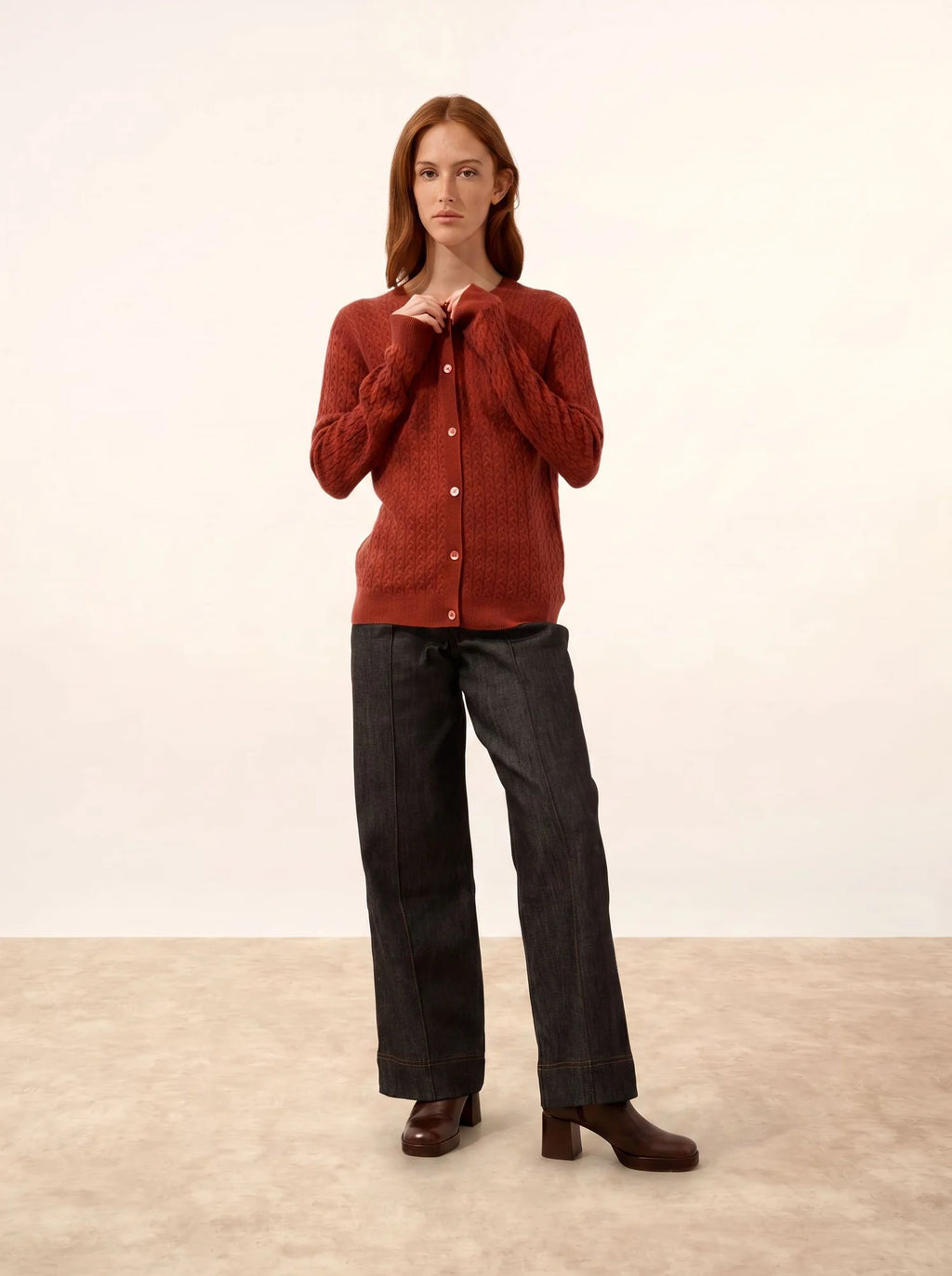 LAURA strickjacke rundhalsausschnitt kirsche
