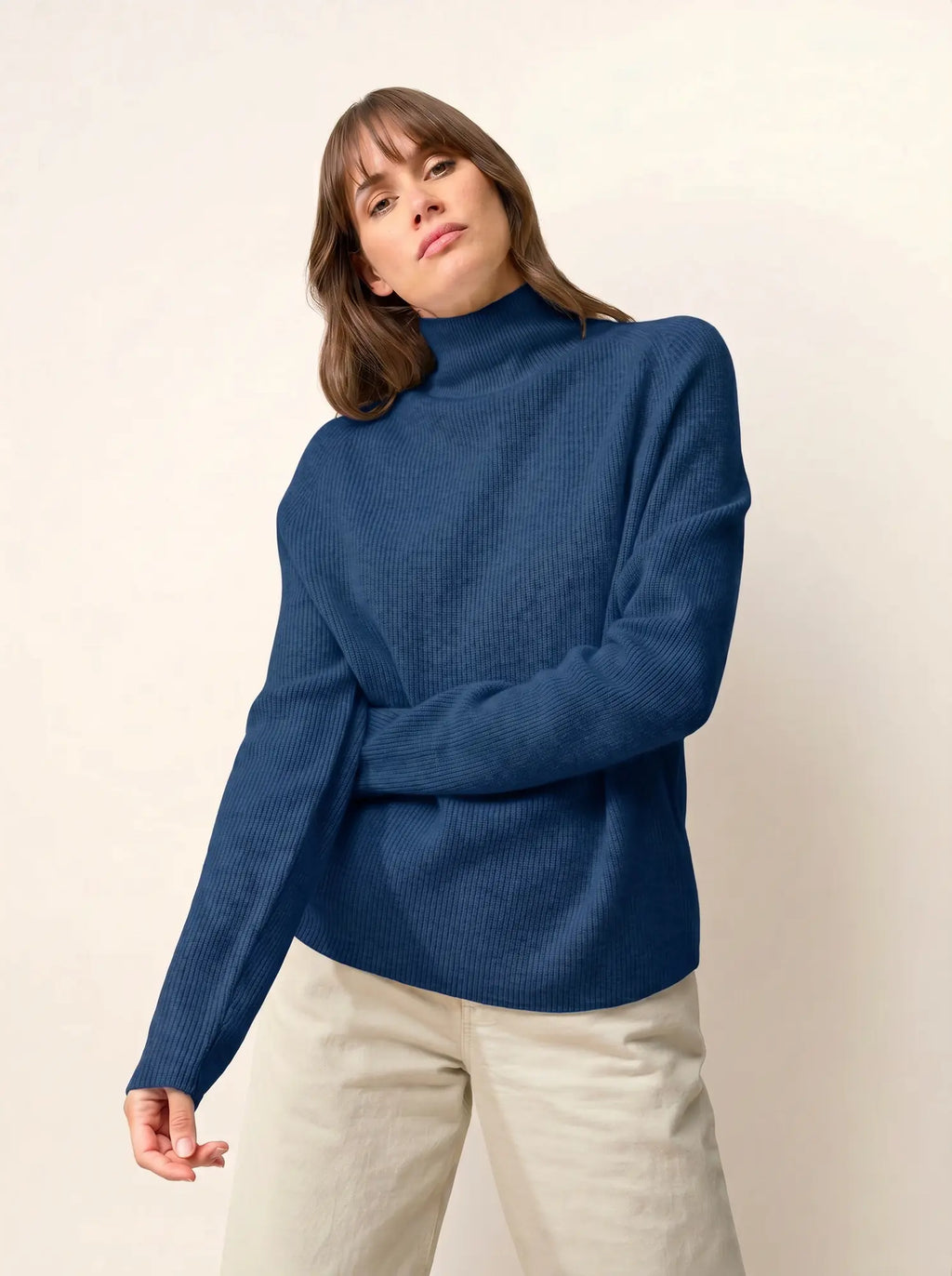 ALYSSA pull col montant bleu chiné