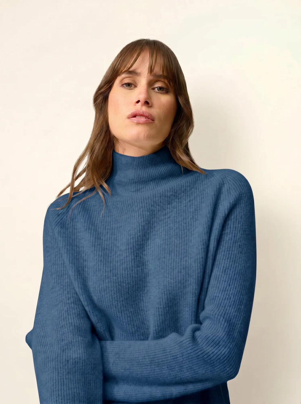 ALYSSA pull col montant bleu chiné