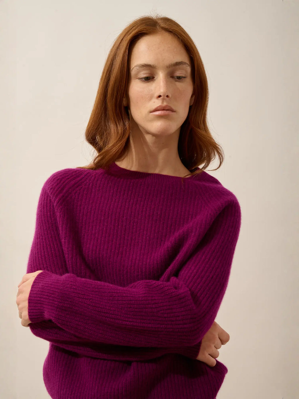 FRIO pullover rundhalsausschnitt 4-fädig pflaume
