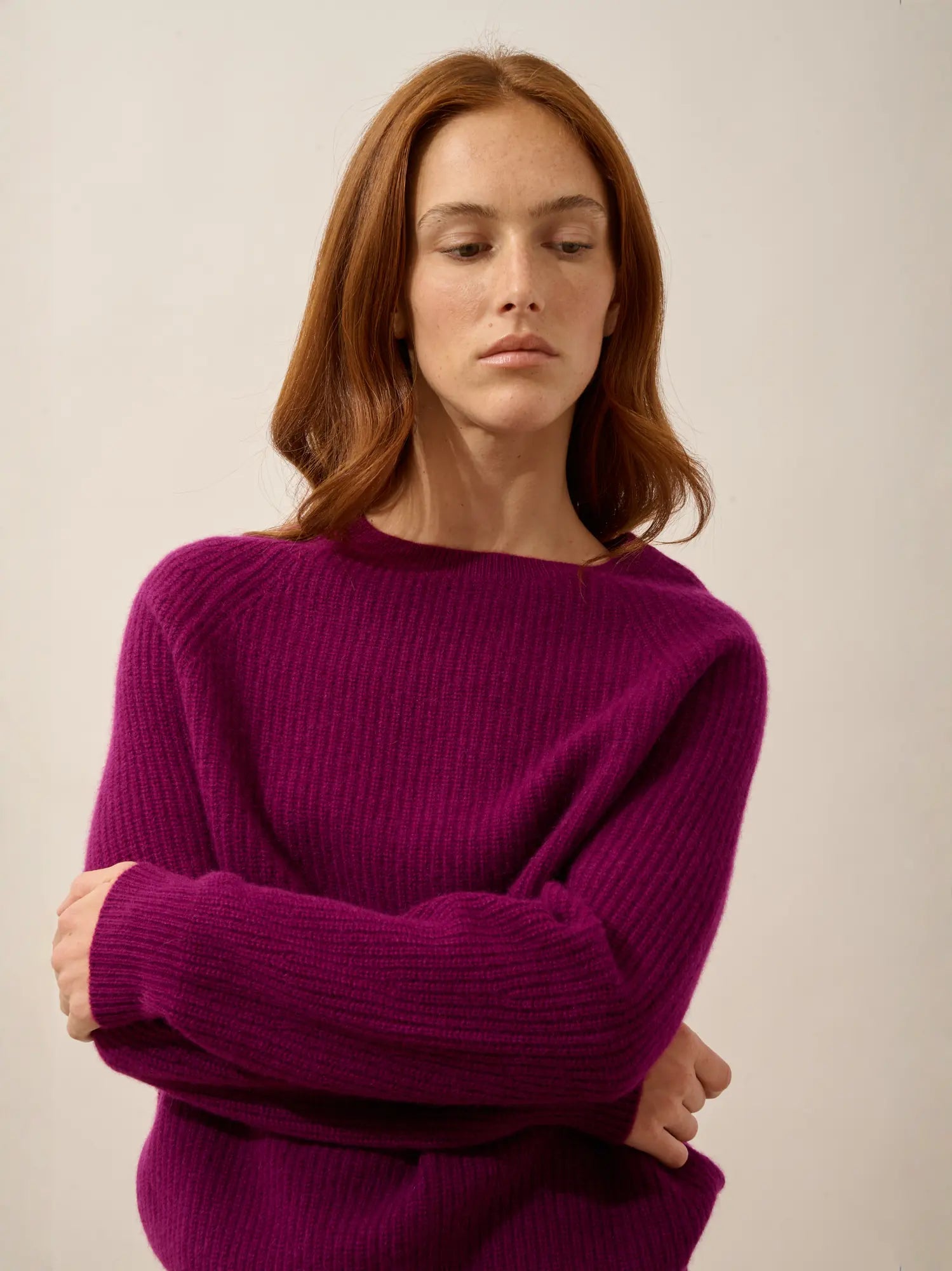 FRIO pullover rundhalsausschnitt 4-fädig pflaume