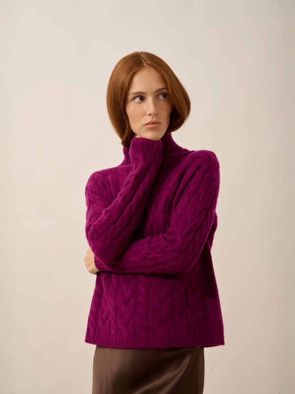 SERENOA pullover stehkragen 6-fädig pflaume