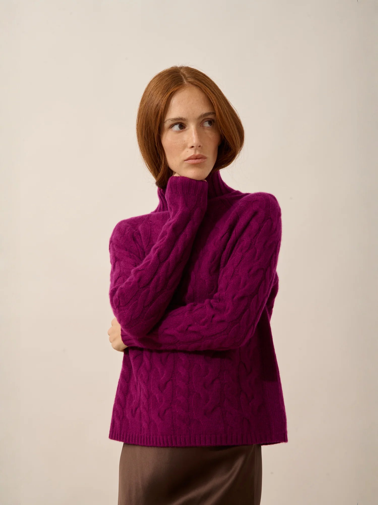 SERENOA pullover stehkragen 6-fädig pflaume