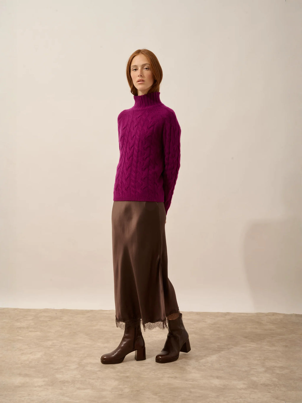 SERENOA pullover stehkragen 6-fädig pflaume