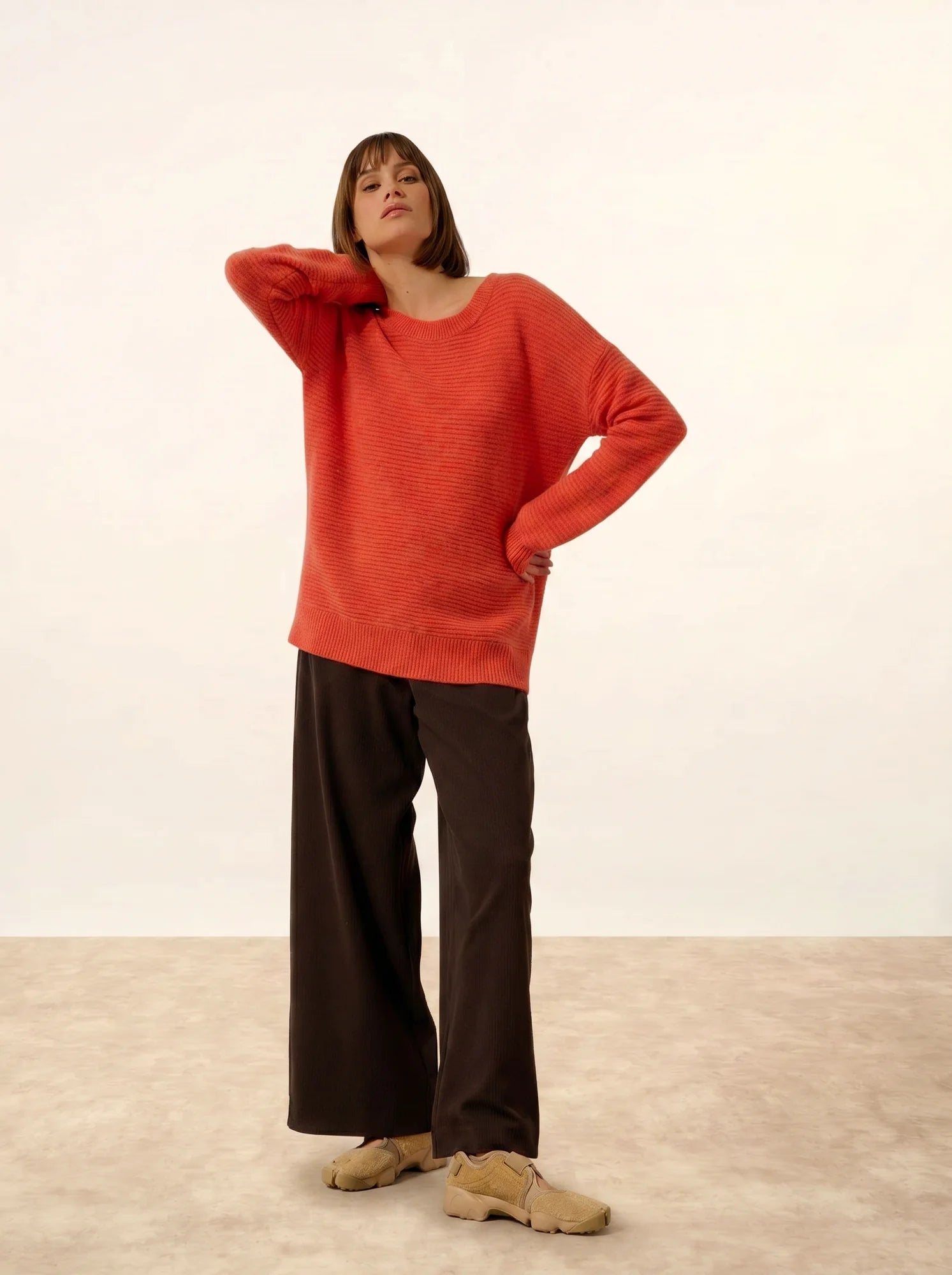 LOUNA pullover rundhalsausschnitt 4-fädig orange meliert