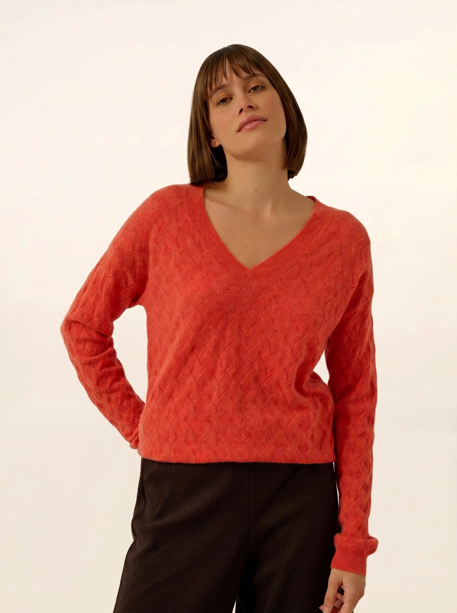 VIREON pullover v-ausschnitt orange meliert