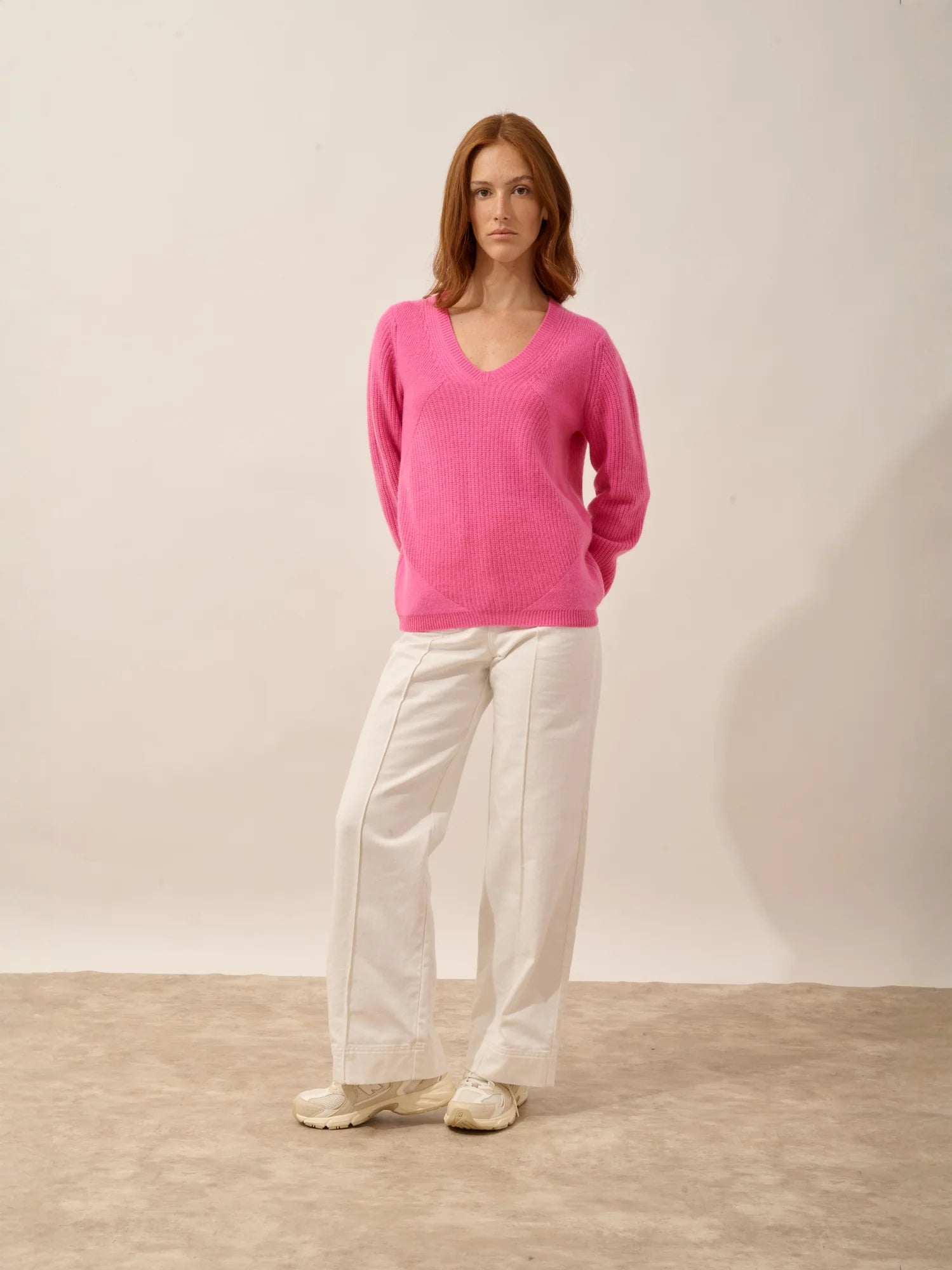 AMRITA pullover v-ausschnitt 4-fädig rosa