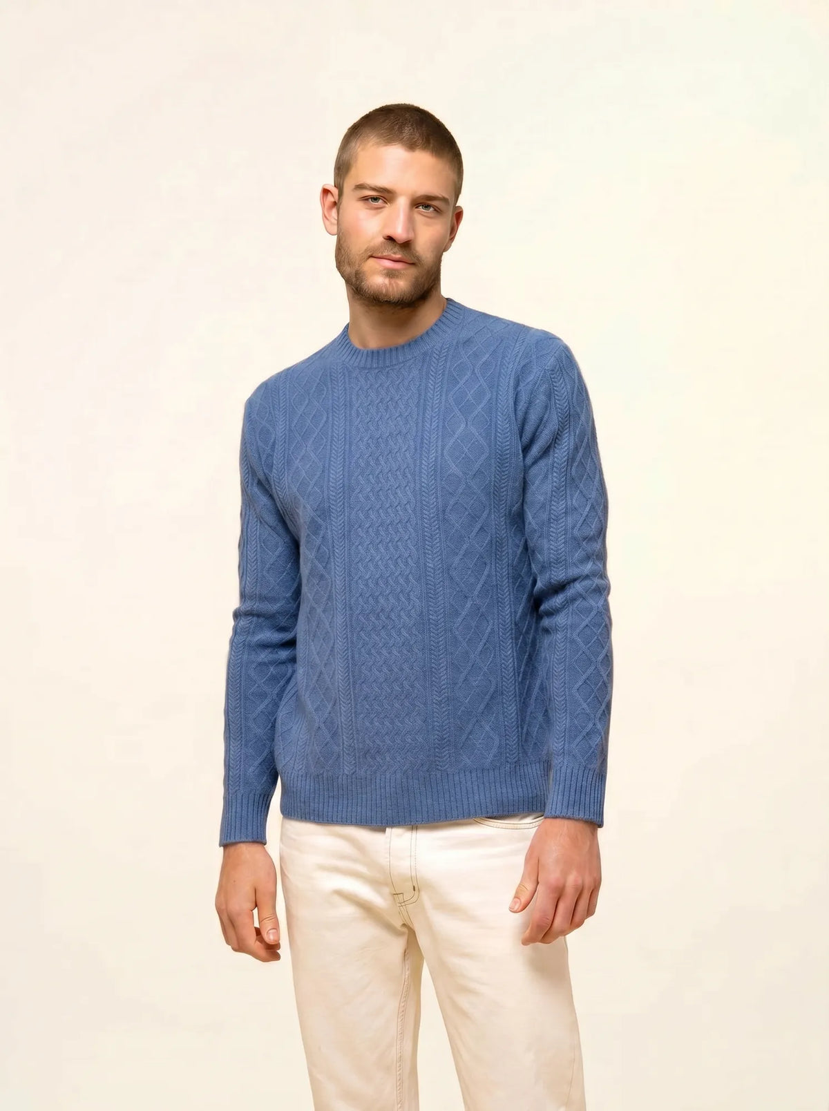 THURID Pull Col Rond 4 Fils Ciel Chiné