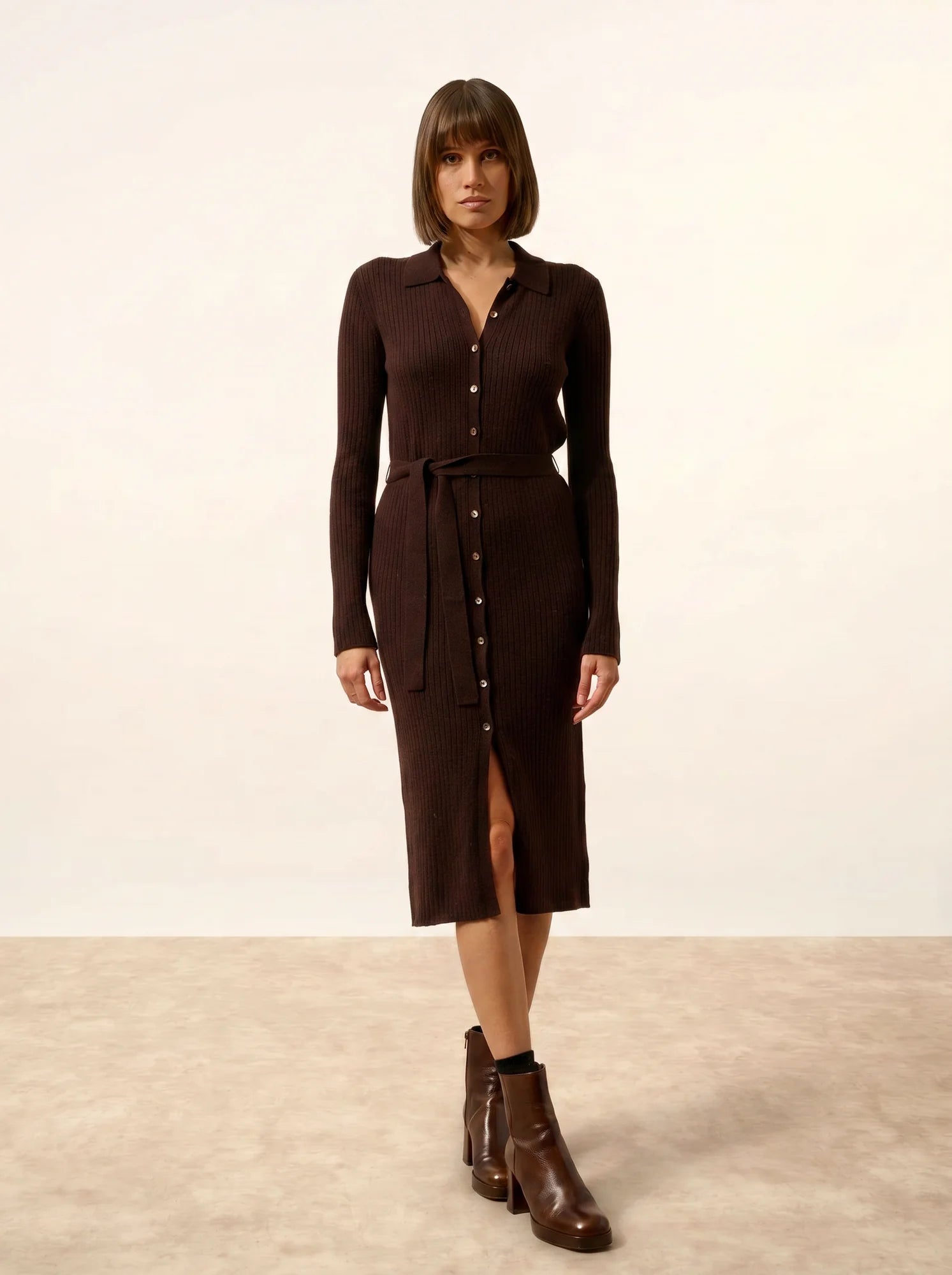 DORY kleid polokragen choco