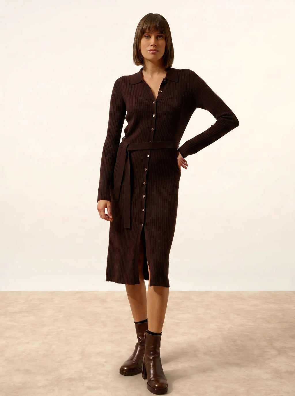 DORY kleid polokragen choco