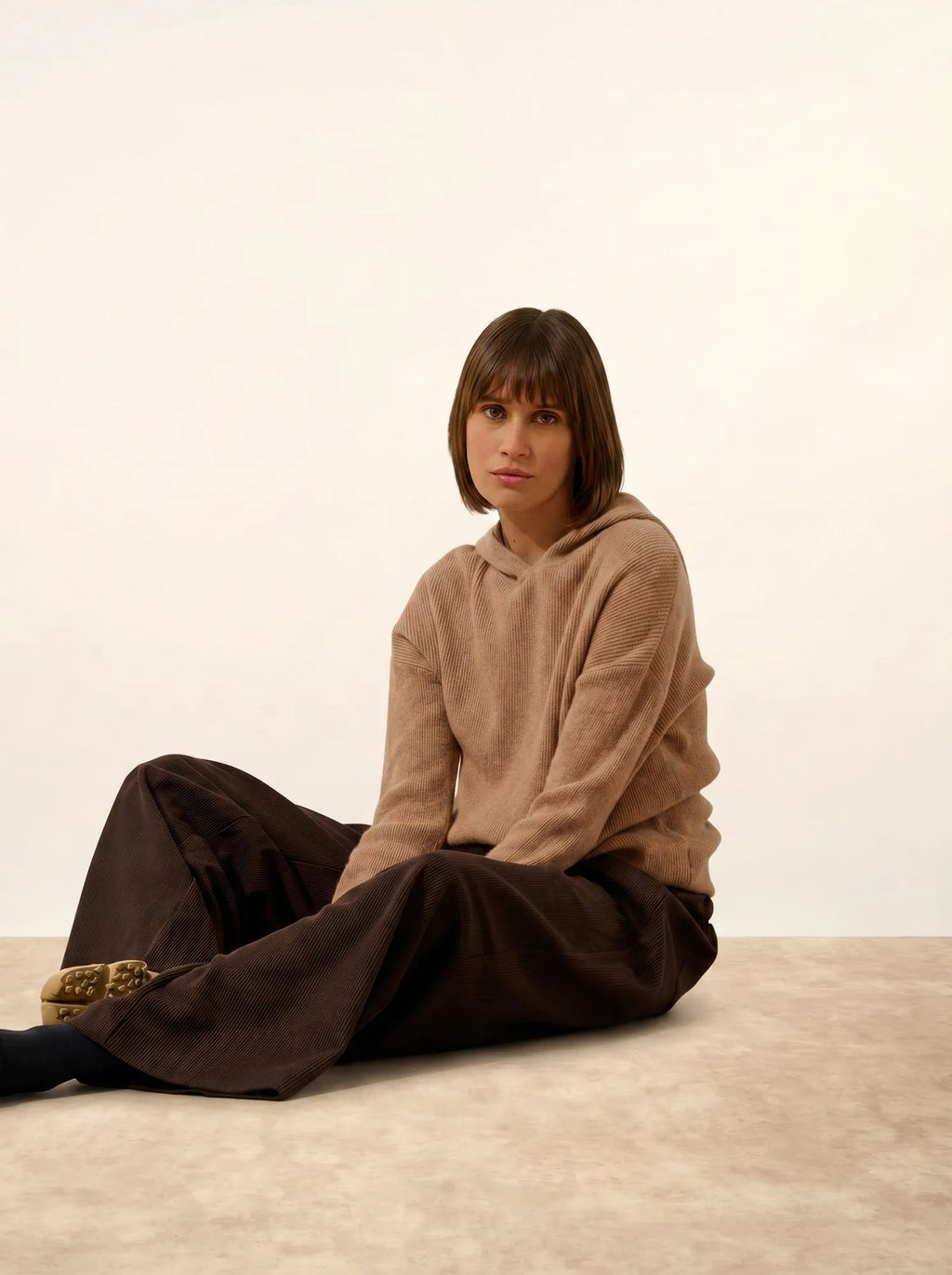 BEELE pullover mit kapuze camel meliert