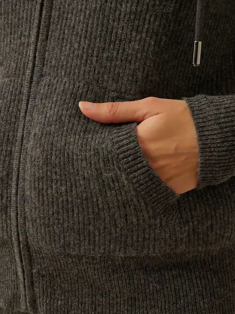JIJISUN weste mit reissverschluss mit kapuze anthrazit meliert
