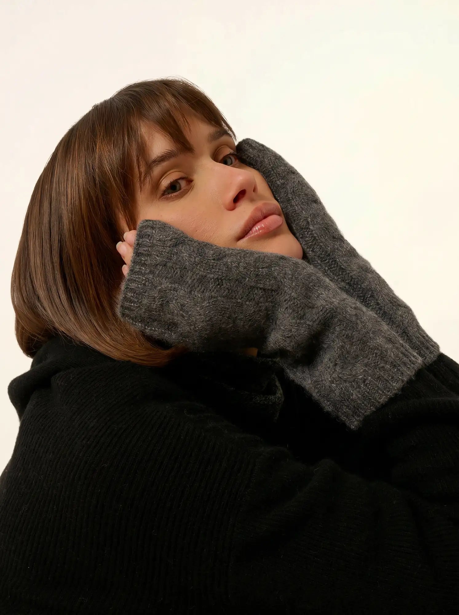 FAY fingerlose handschuhe 6-fädig anthrazit meliert