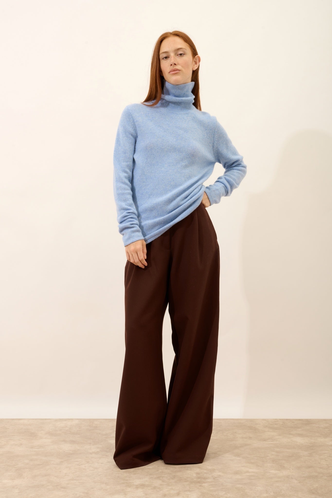 JUNE 4-ply sky blue marled turtleneck sweater