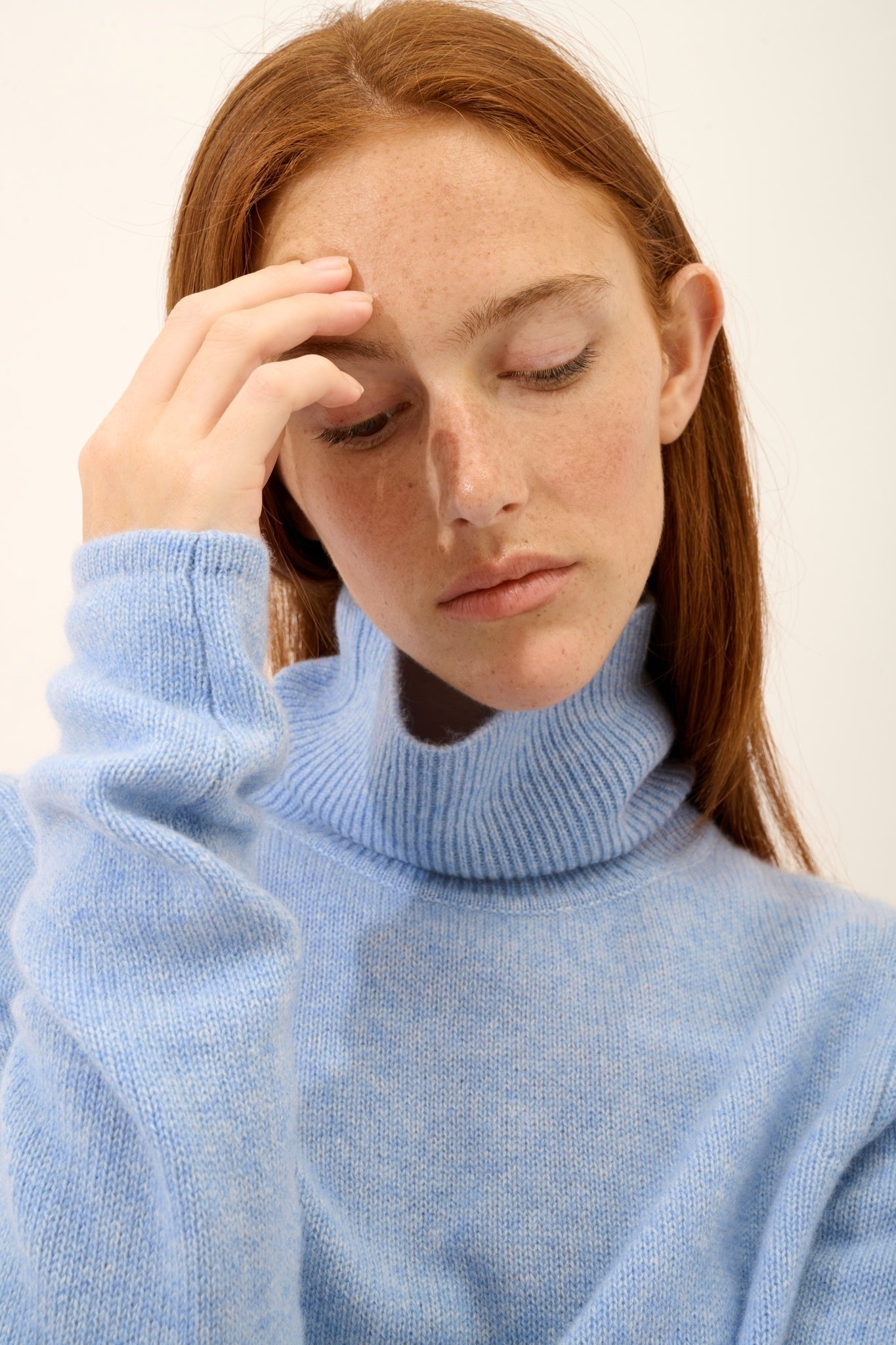 JUNE 4-ply sky blue marled turtleneck sweater