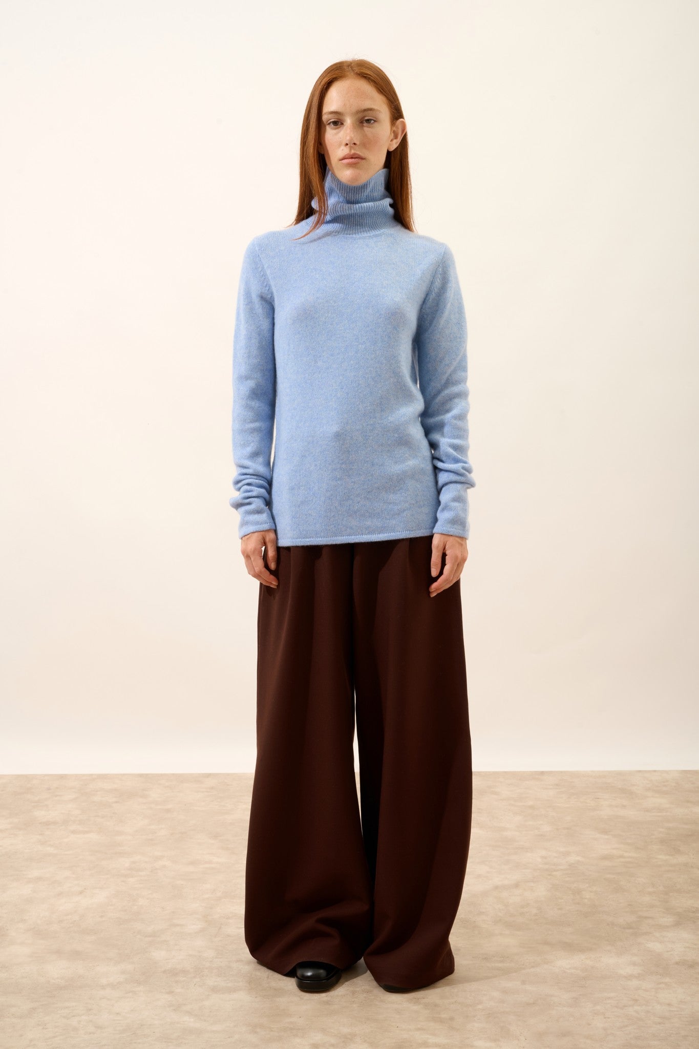 june pull col roulé 4 fils bleu ciel chiné 100% cachemire