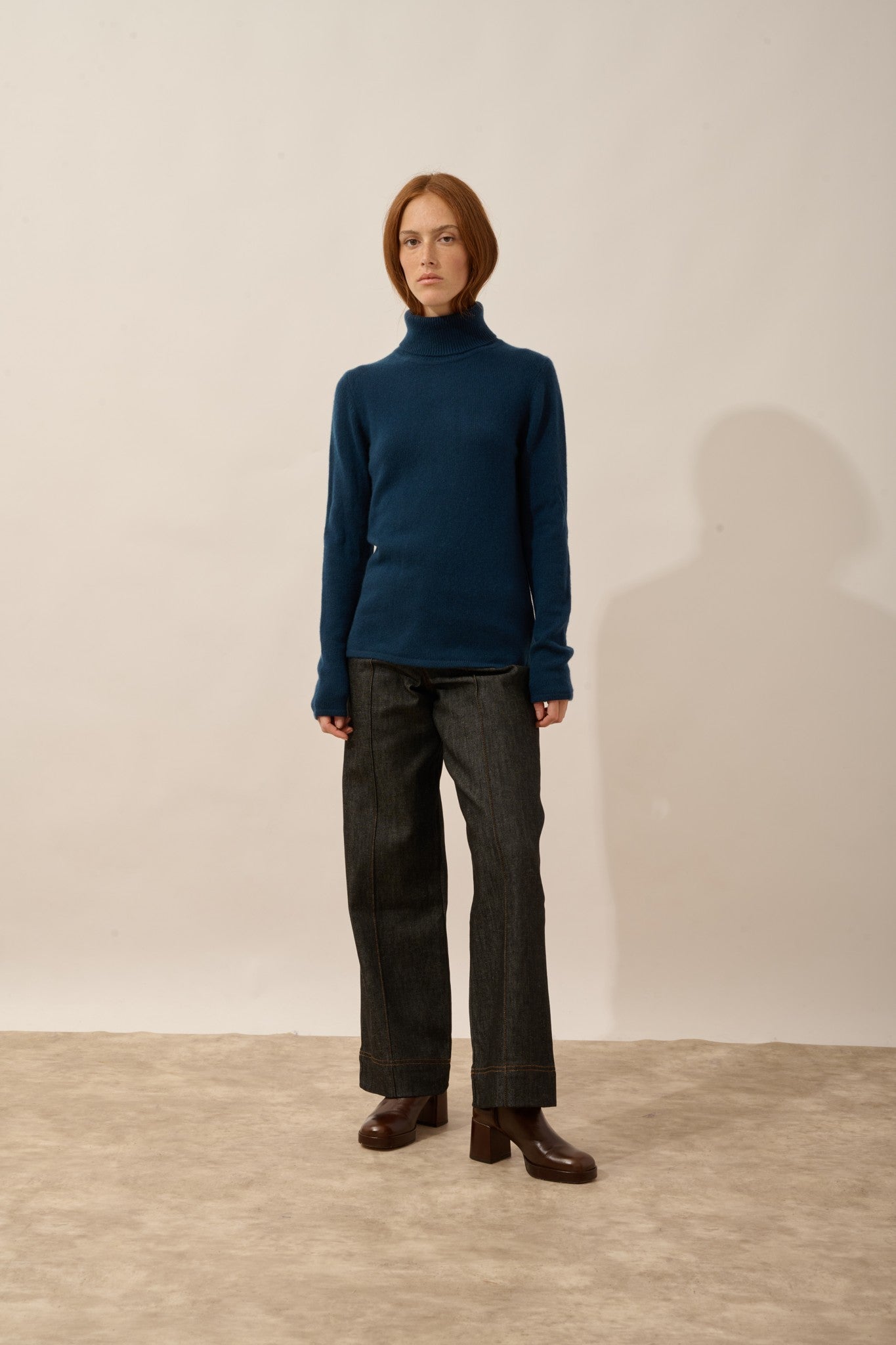 june pull col roulé 4 fils bleu pétrole