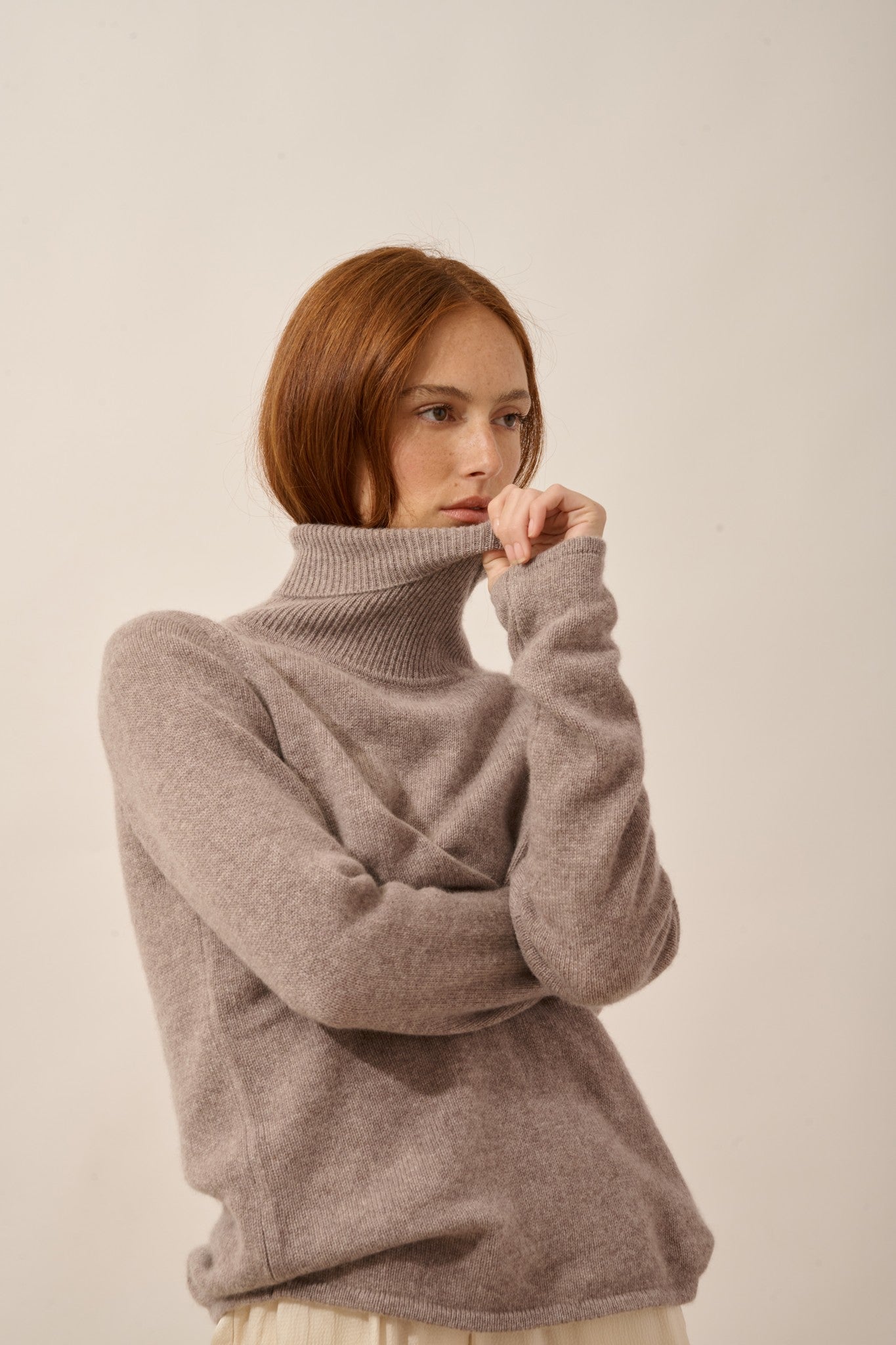 june pull col roulé 4 fils caribou chiné