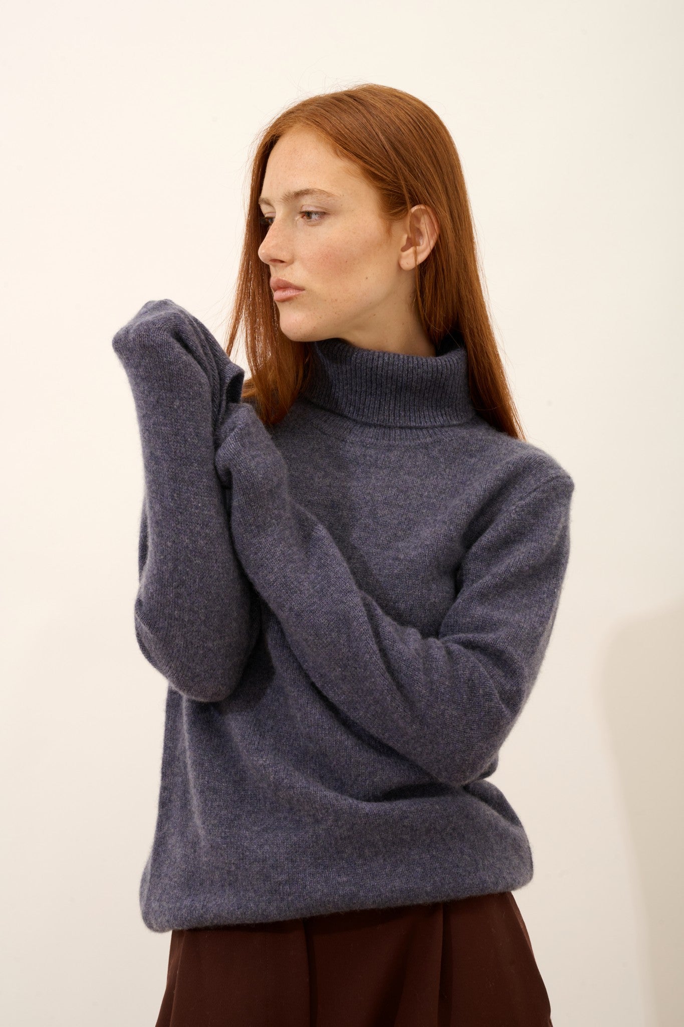 june pull col roulé 4 fils violet gris chiné 100% cachemire