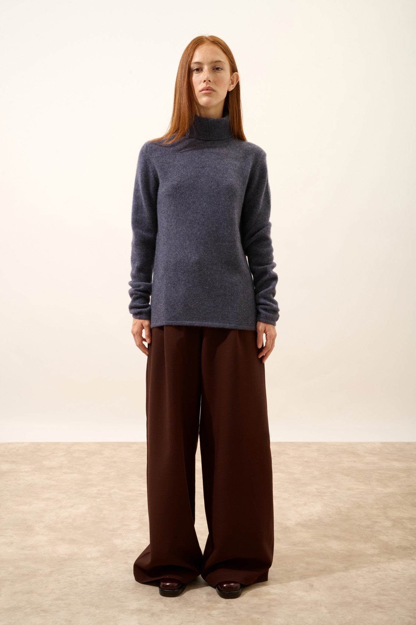 june pull col roulé 4 fils violet gris chiné 100% cachemire