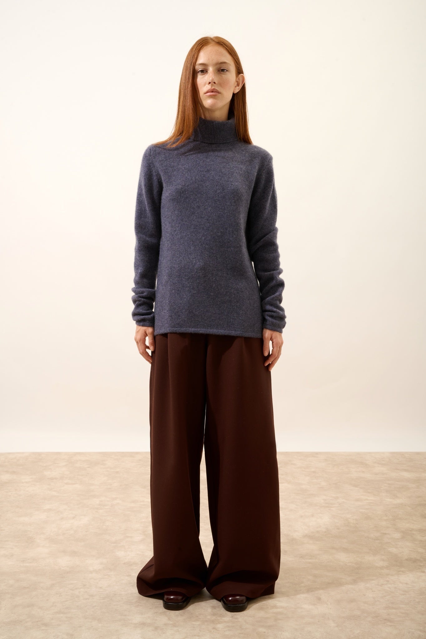 JUNE 4-ply purple and gray marled turtleneck sweater