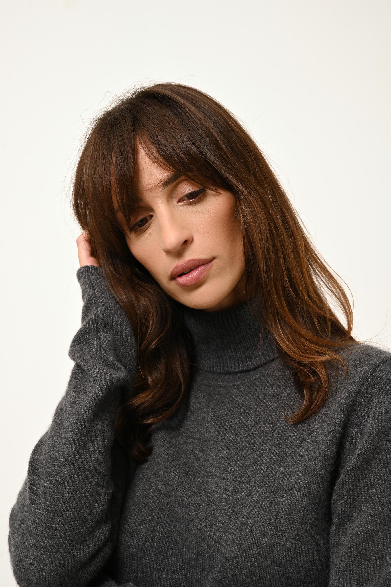 JUNE pull col roulé anthracite chiné