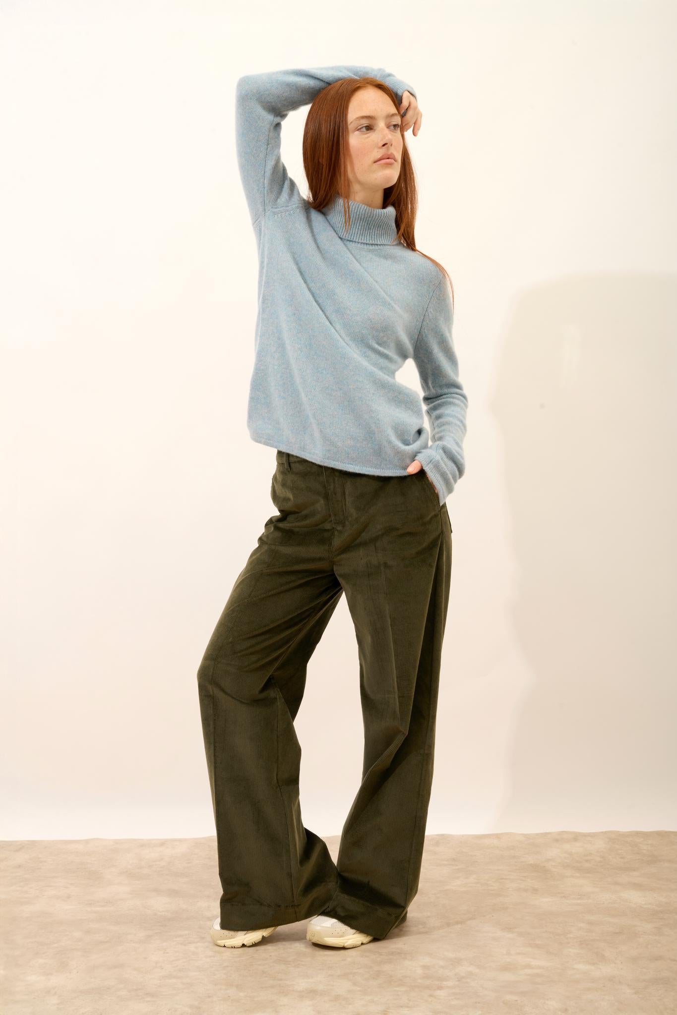 JUNE pull col roulé bleu gris chiné