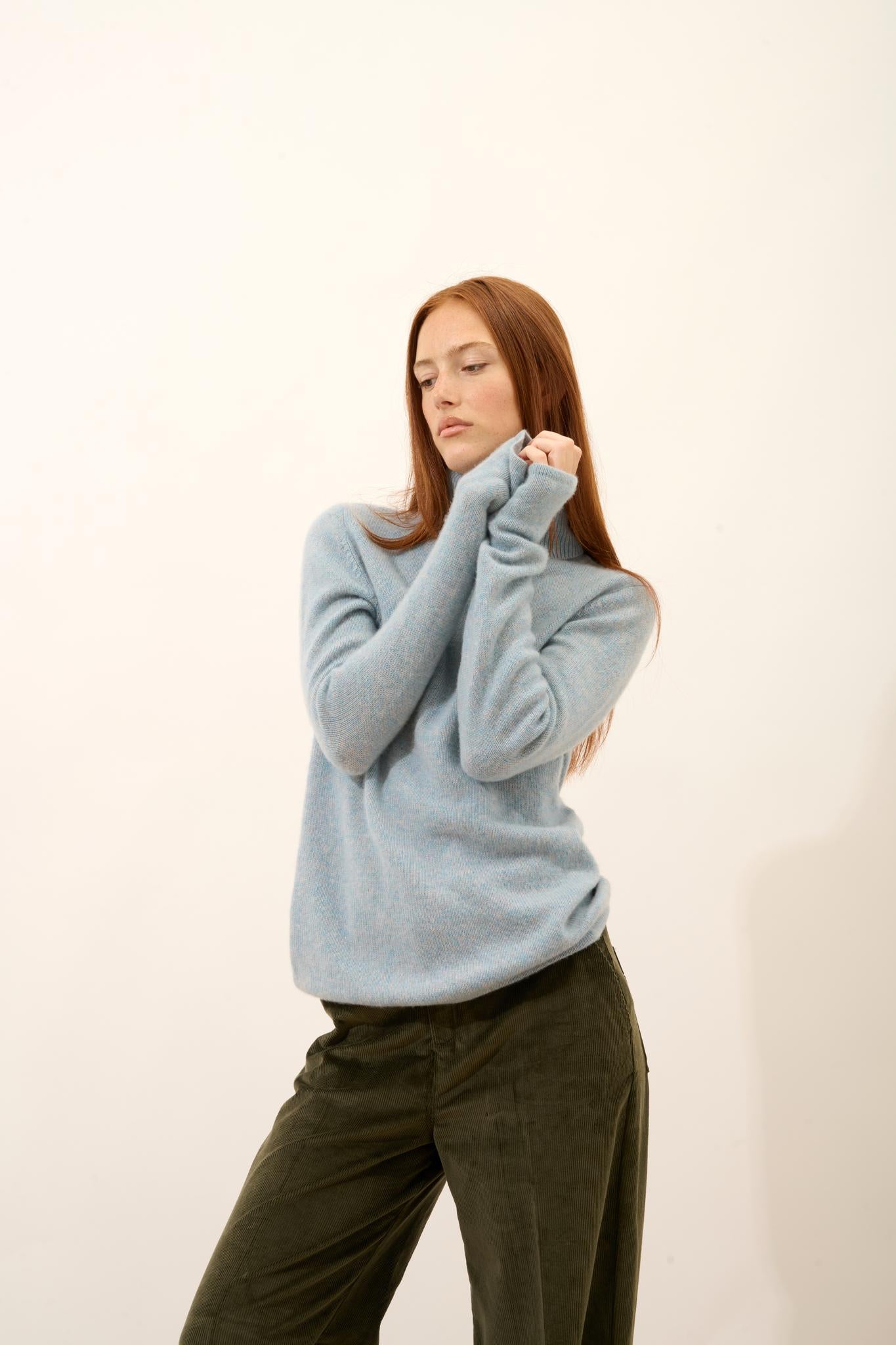JUNE pull col roulé bleu gris chiné