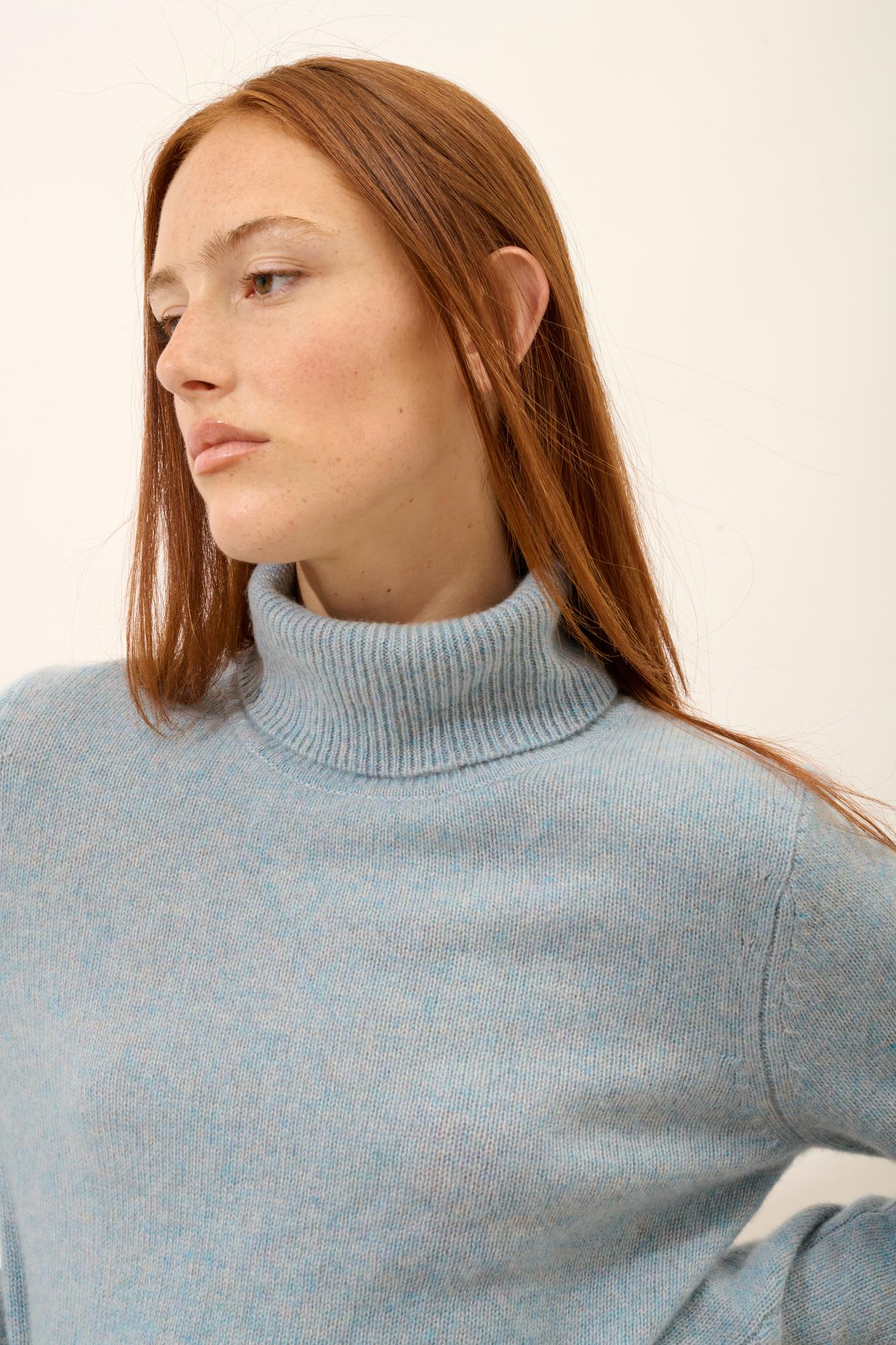 JUNE pull col roulé bleu gris chiné