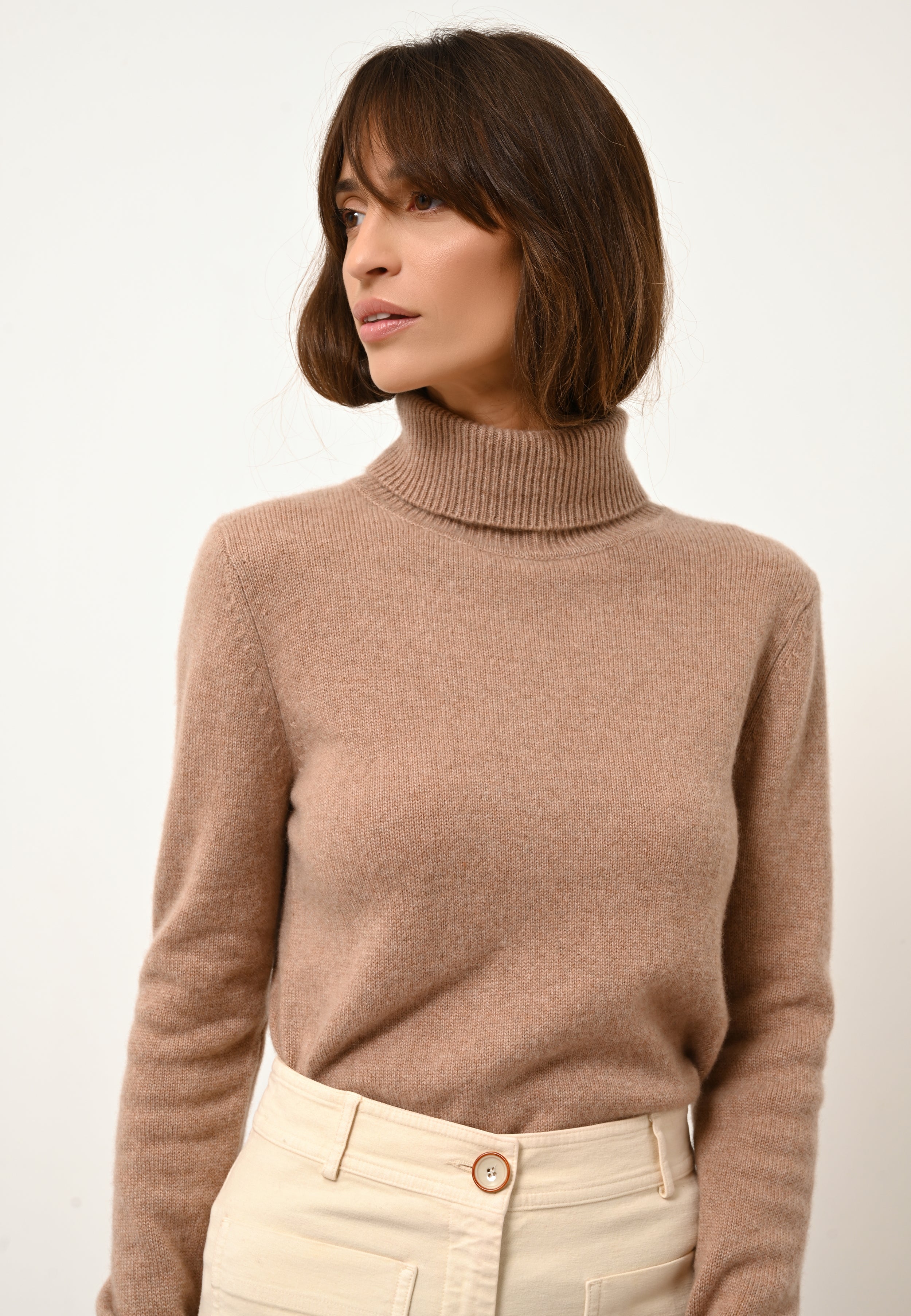 JUNE camel mottled turtleneck sweater