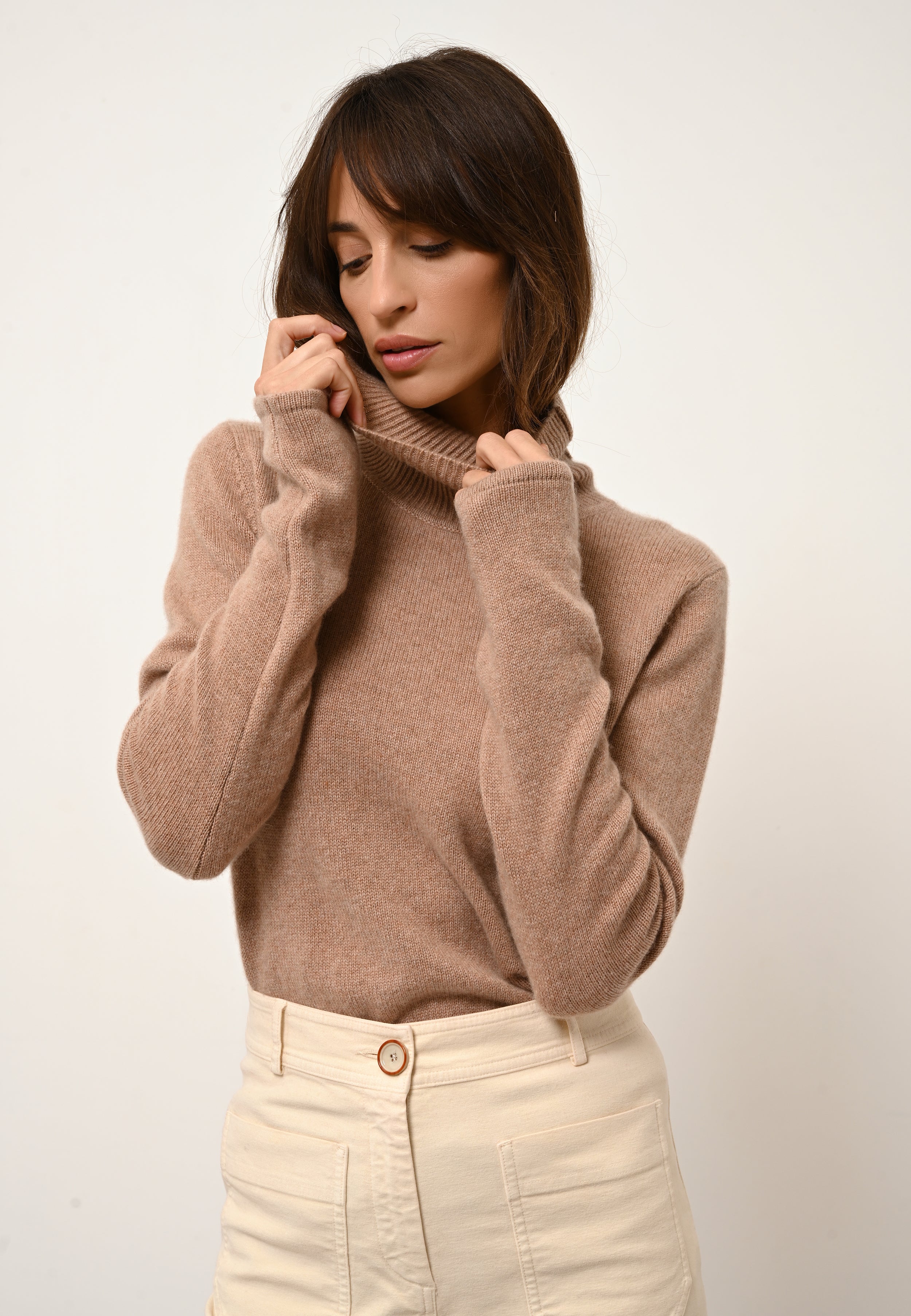 JUNE camel mottled turtleneck sweater