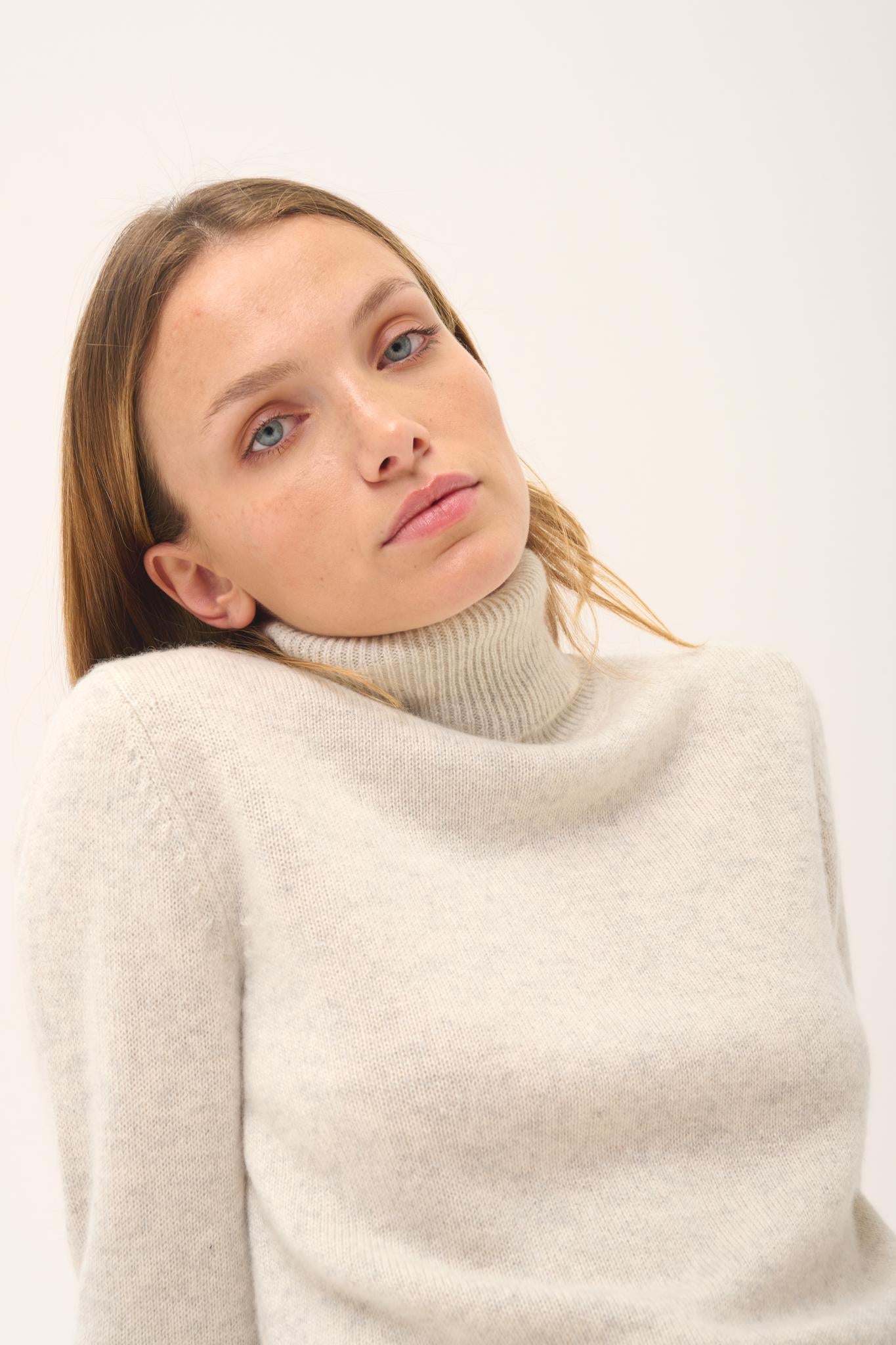 JUNE pull col roulé gris perle chiné