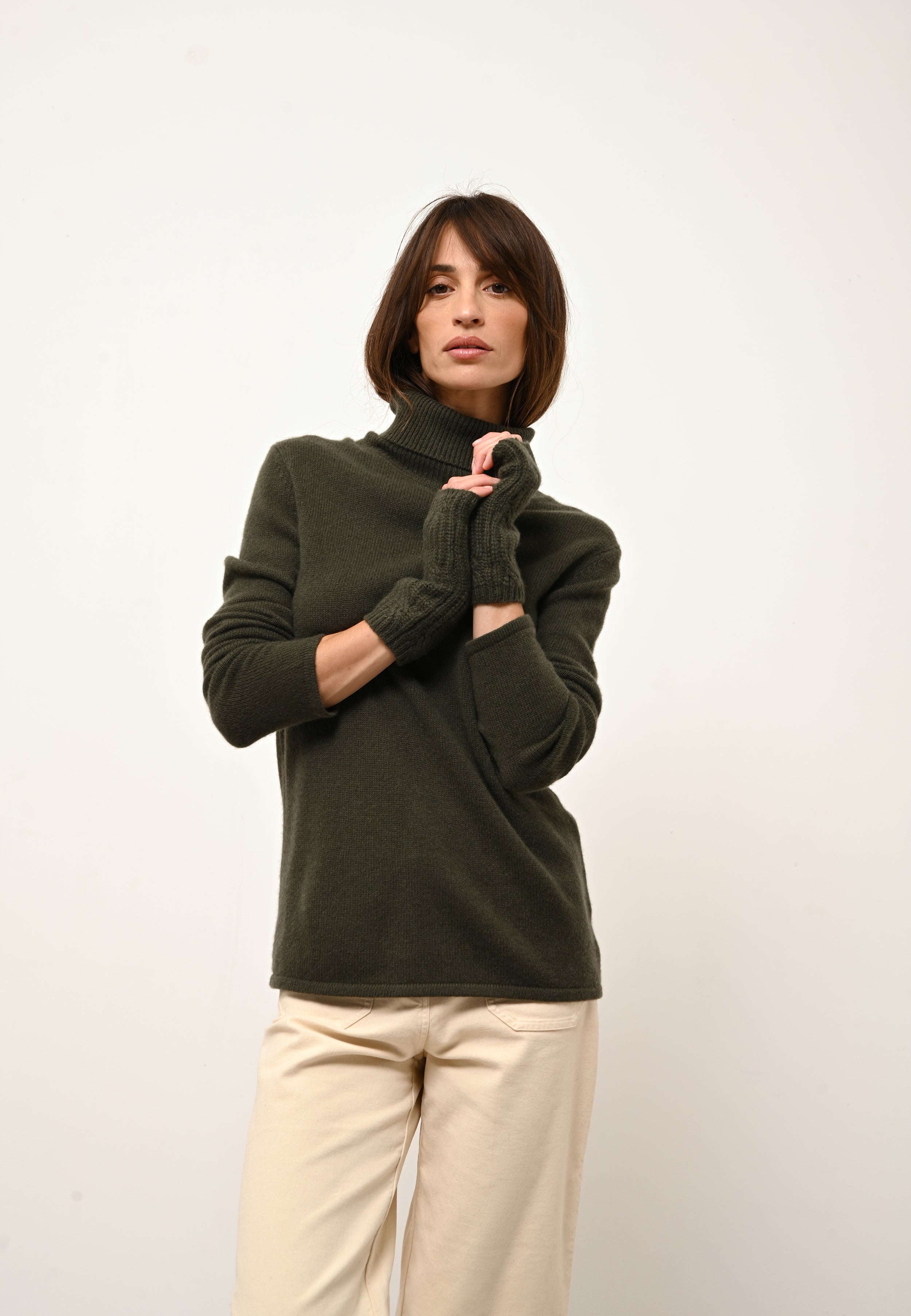 JUNE khaki turtleneck sweater